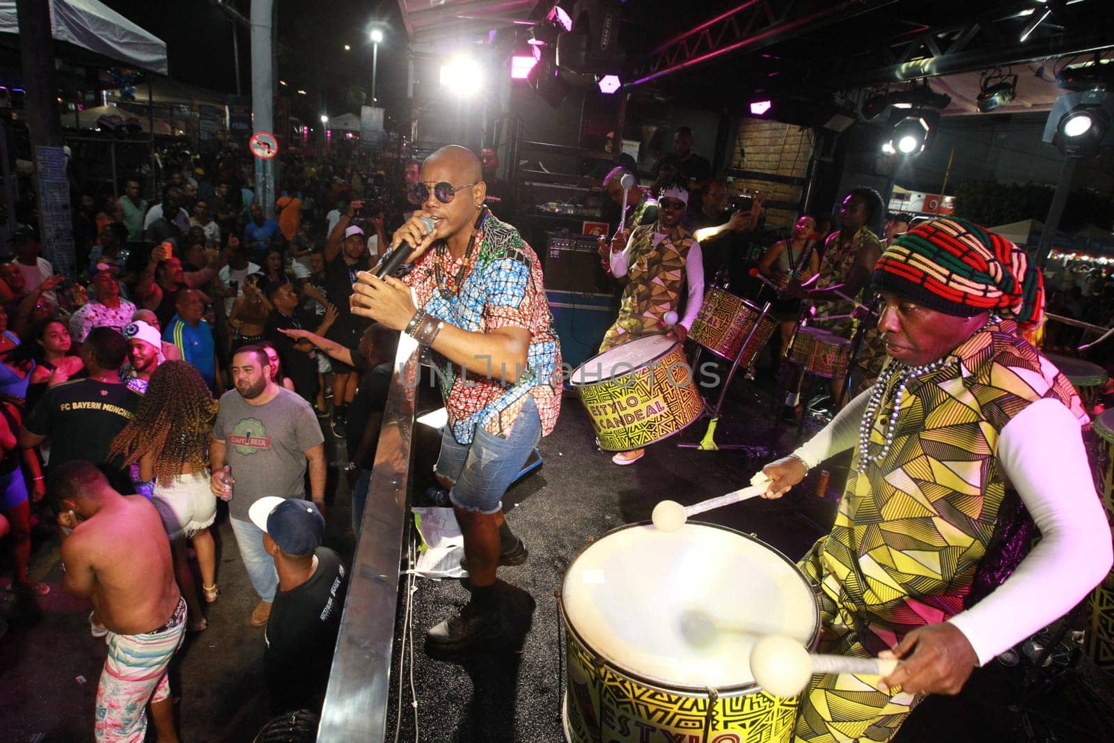 salvador, bahia, brazil - april 23, 2023: precursion band during micareta in the city of Feira de Santana.