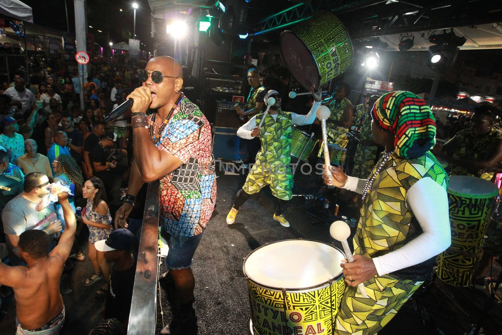 salvador, bahia, brazil - april 23, 2023: precursion band during micareta in the city of Feira de Santana.