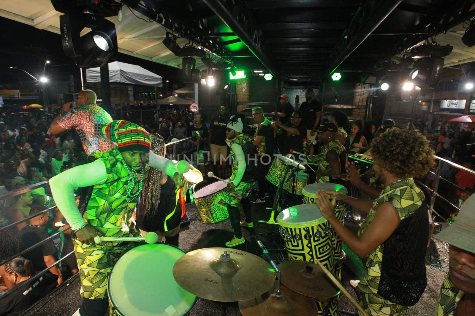 salvador, bahia, brazil - april 23, 2023: precursion band during micareta in the city of Feira de Santana.