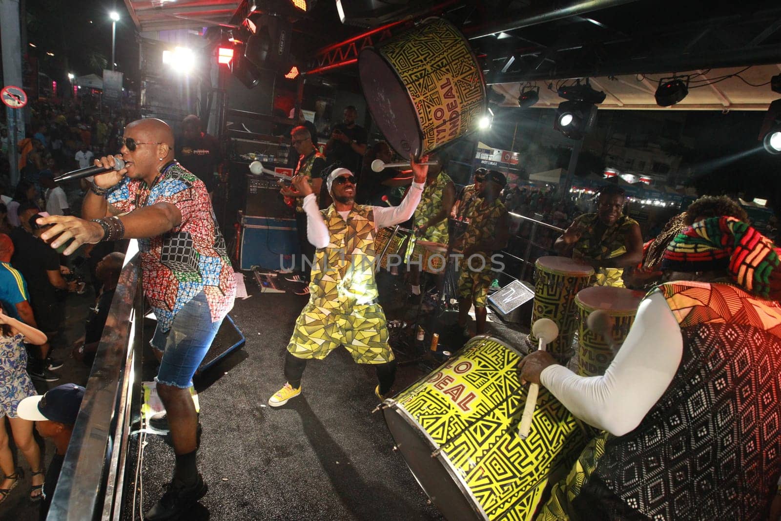 salvador, bahia, brazil - april 23, 2023: precursion band during micareta in the city of Feira de Santana.