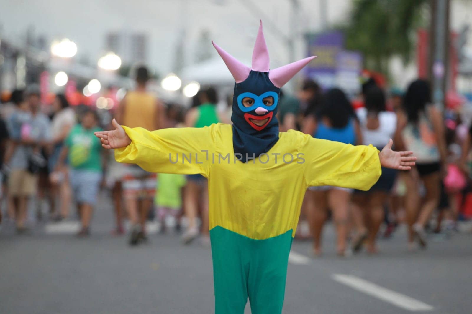 salvador, bahia, brazil - april 23, 2023: child wears costume during micareta in the city of Feira de Santana.