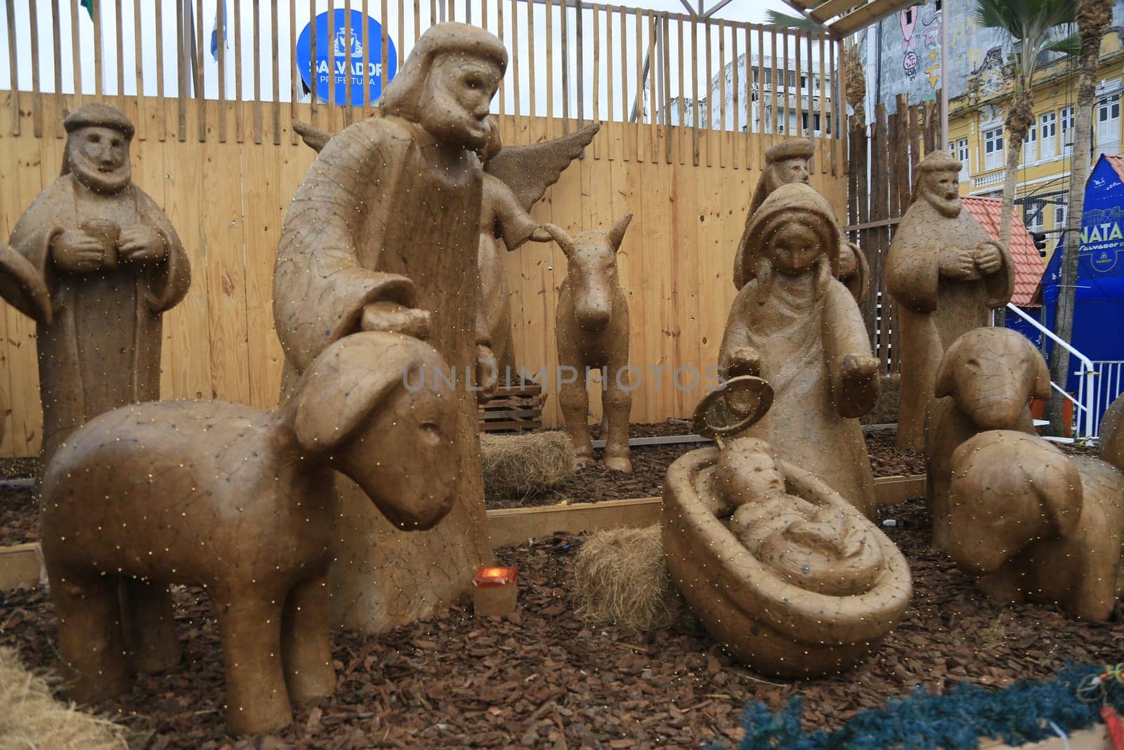 salvador, bahia, brazil - december 17, 2024: view of a christmas nativity scene set up in a square in the city of salvador