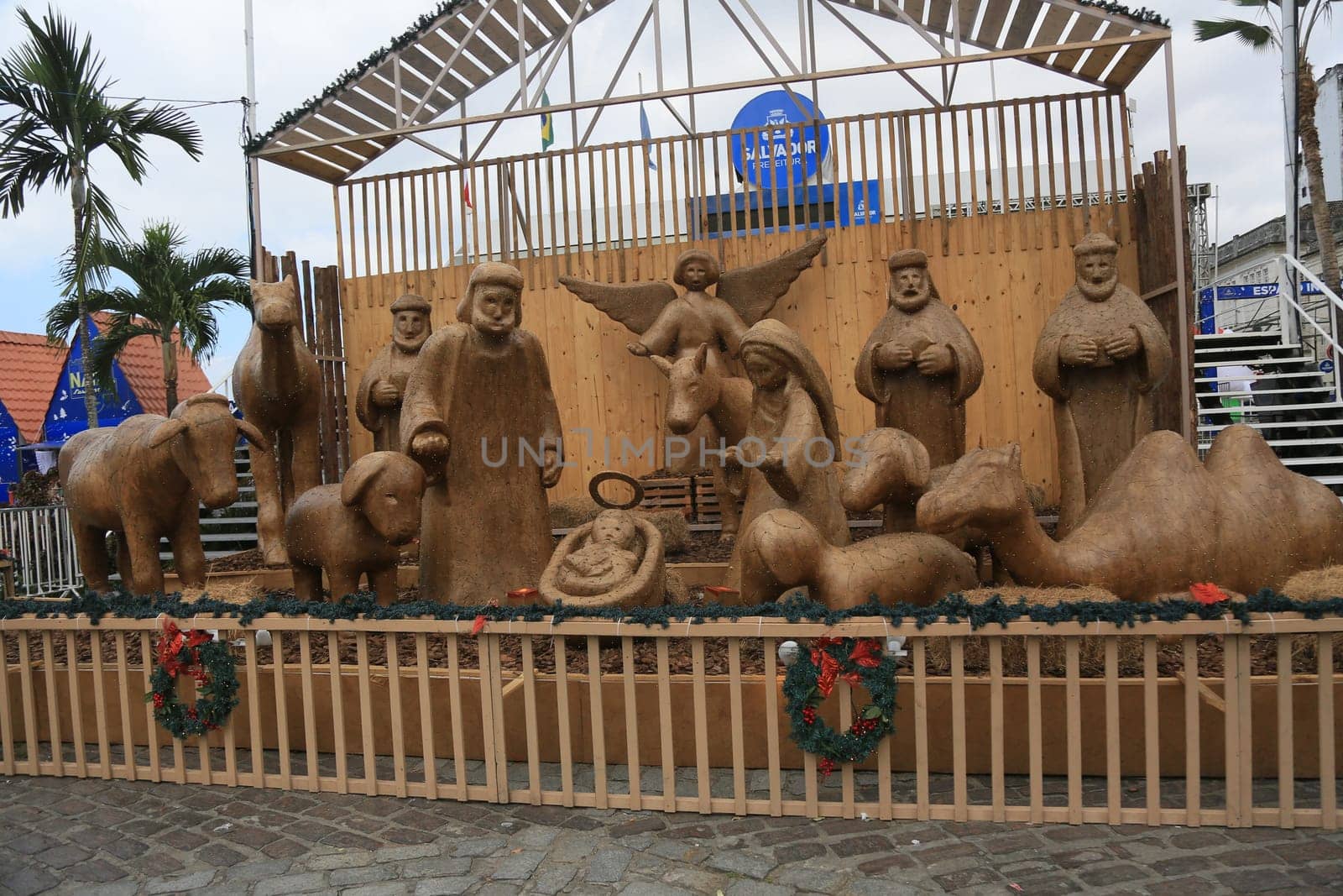 salvador, bahia, brazil - december 17, 2024: view of a christmas nativity scene set up in a square in the city of salvador