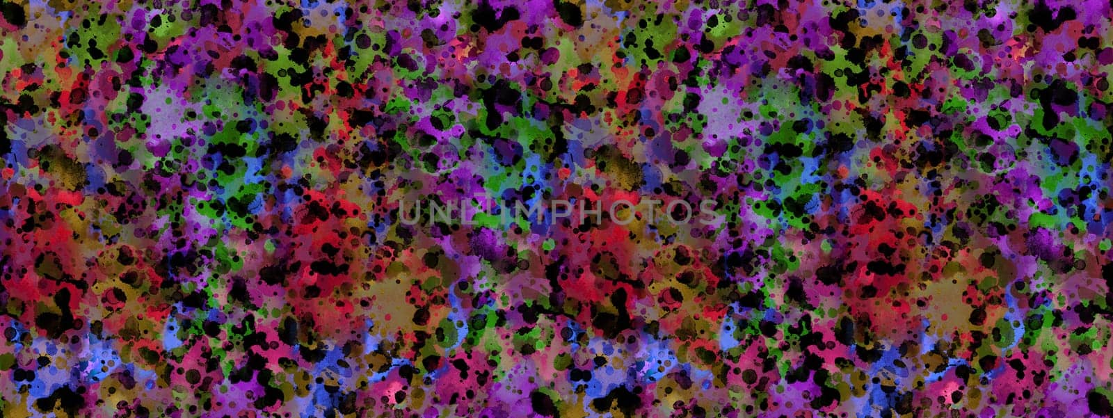 Seamless pattern with abstract creative blots and splashes painted with gouache for paint box design