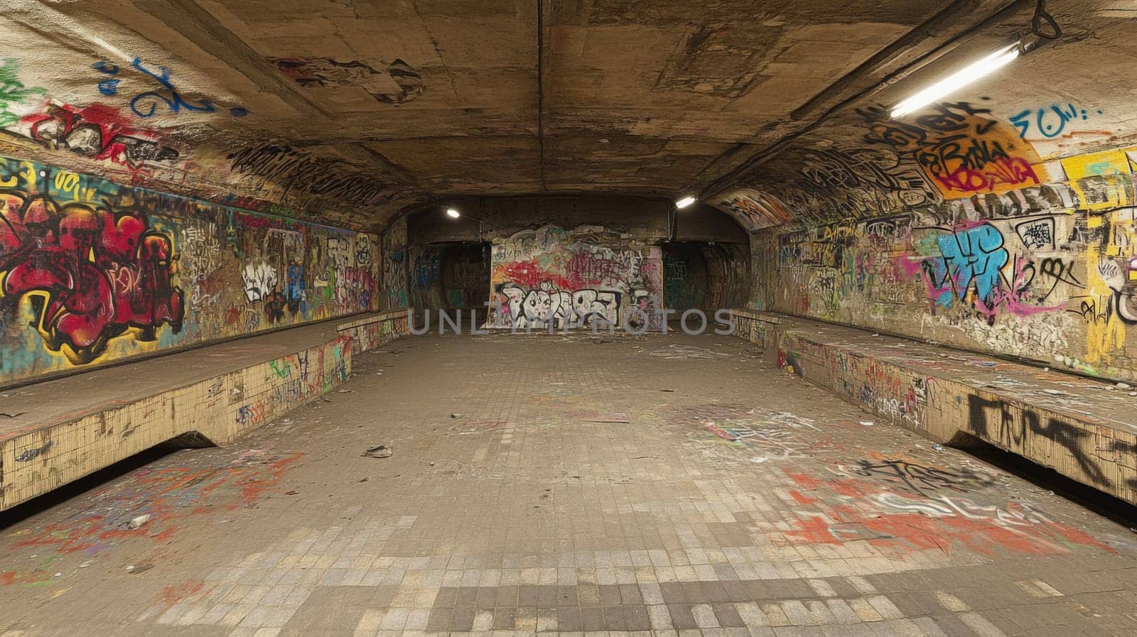 Underground graffiti gallery in an abandoned subway station