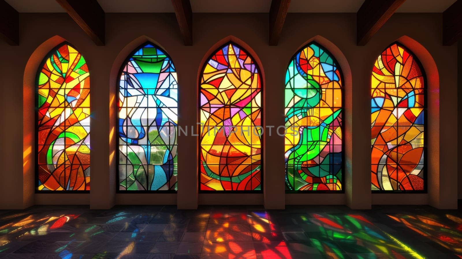 Colorful stained glass windows in a cathedral