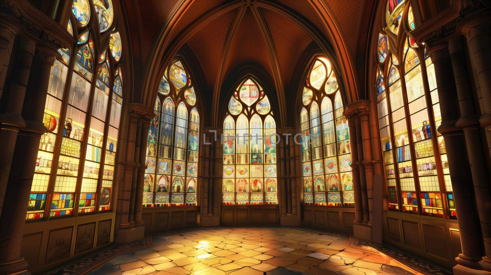 Colorful stained glass windows in a cathedral