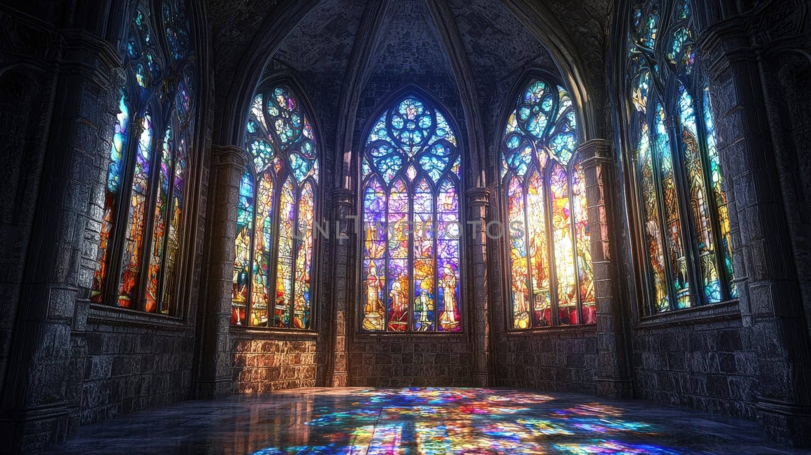 Colorful stained glass windows in a cathedral