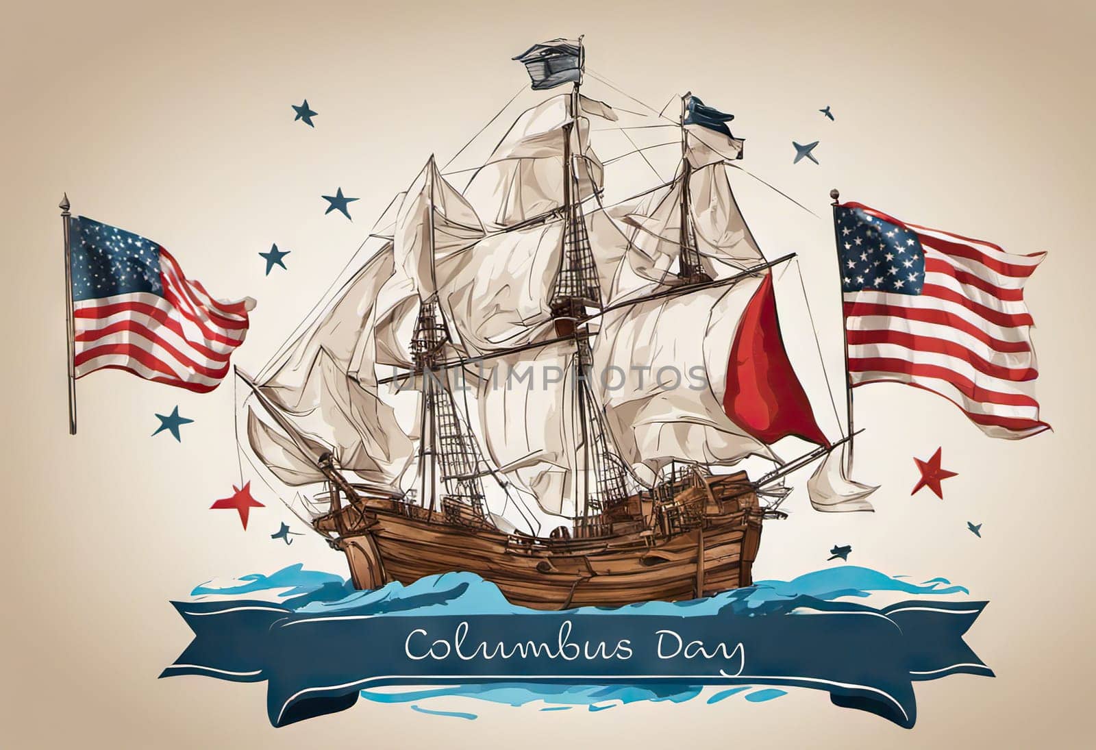 Happy Columbus day banner, patriotic background