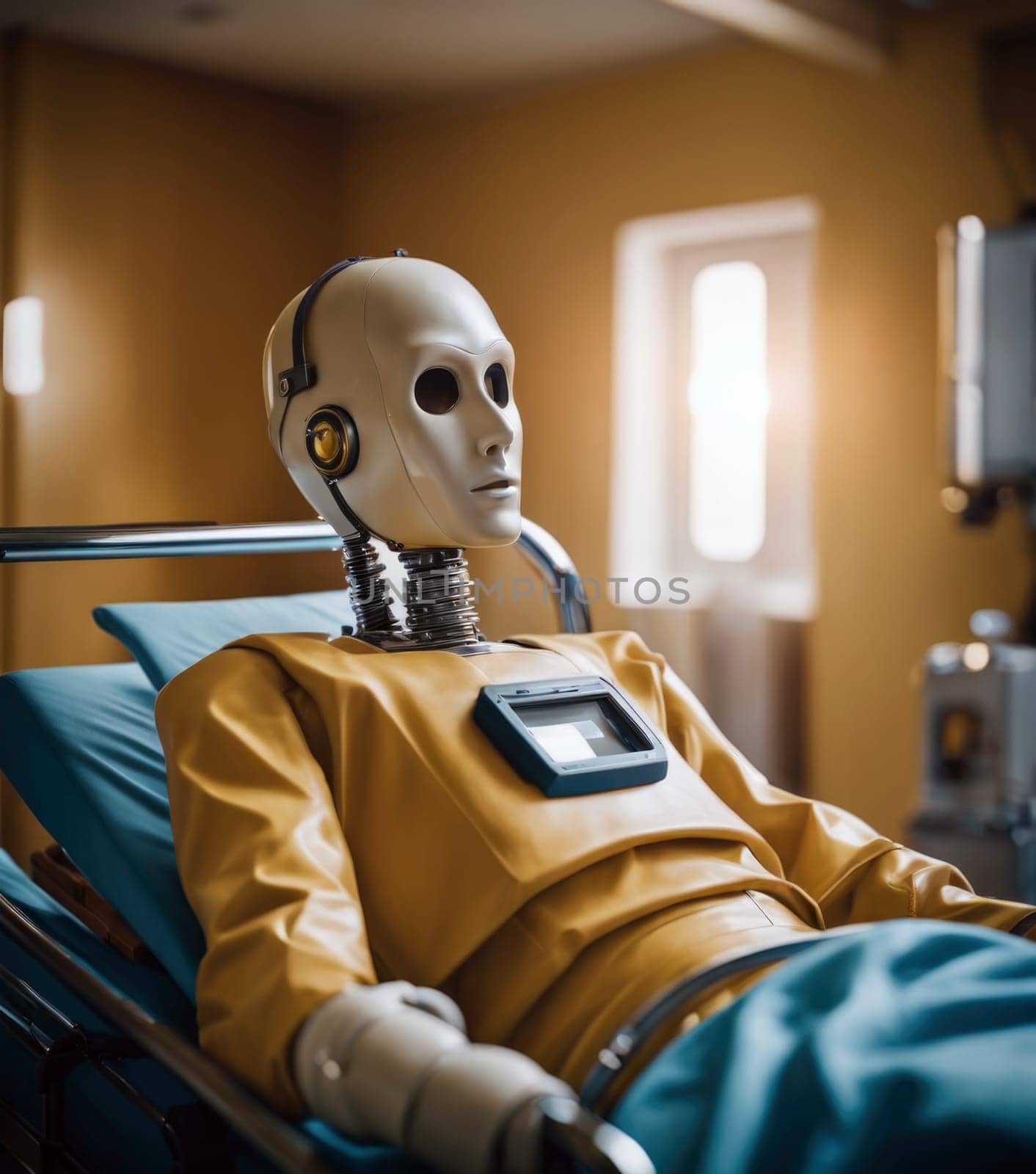 robot android at the hospital. Repair . Ai generation