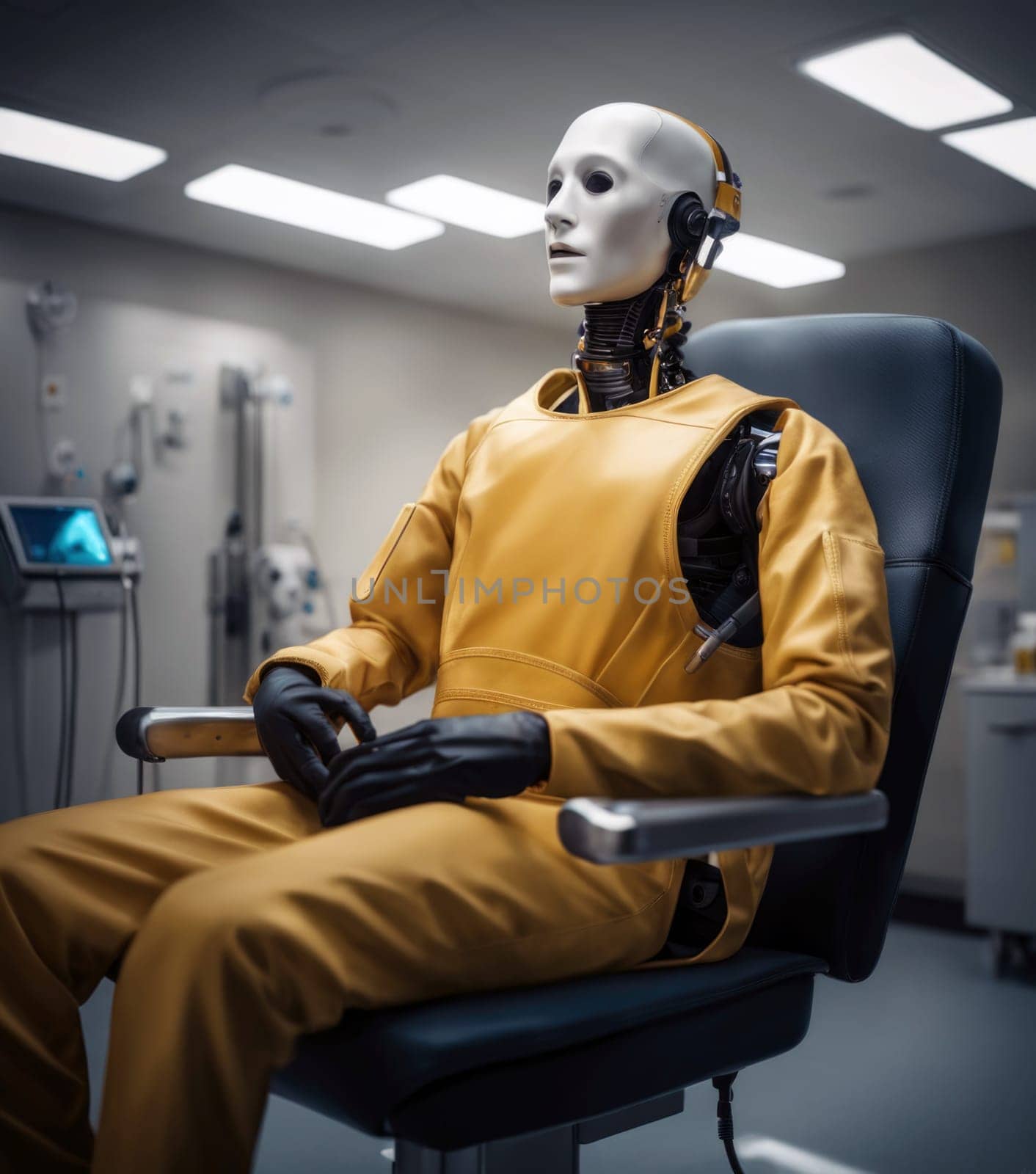 robot android at the hospital. Repair . Ai generation