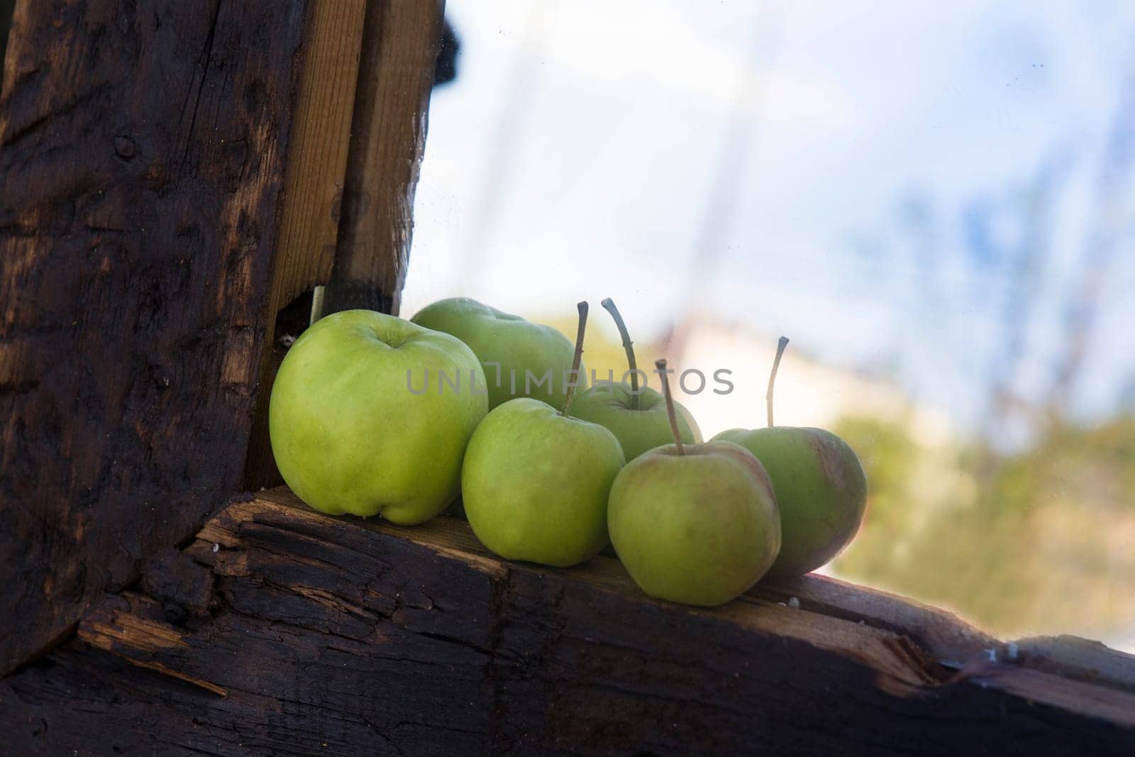 Reflection of apples in a mirror Concept of the autumn