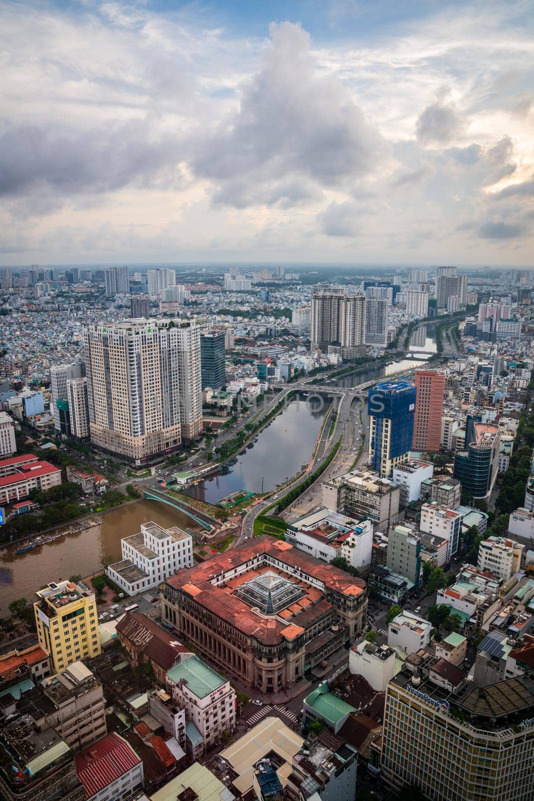 Ho Chi Minh City, November 24, 2022: Aerial view of Ho Chi Minh City from Saigon Sky Deck on Bitexco Tower