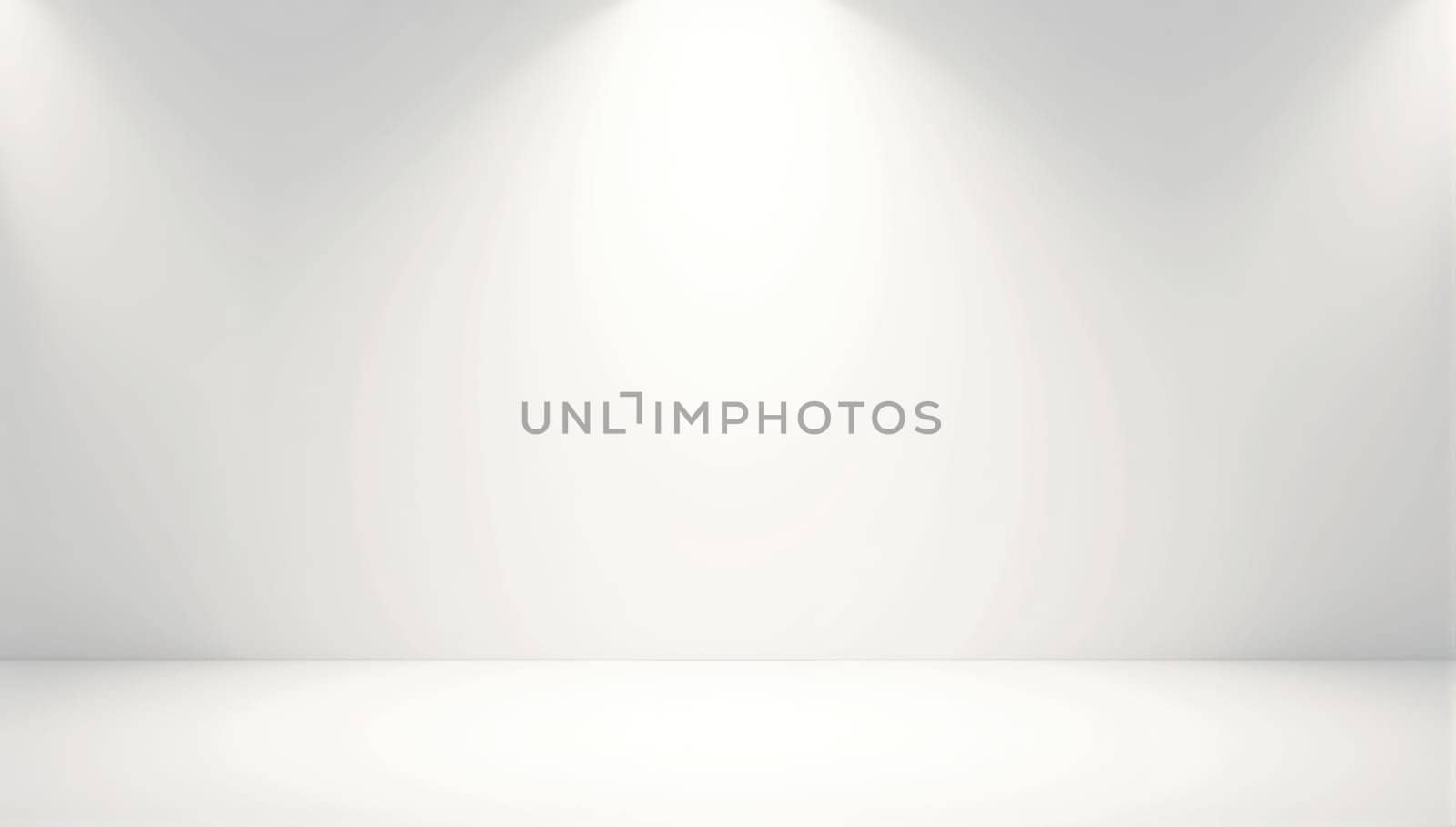 A spacious area with a smooth white floor and bright overhead lighting creates an inviting environment for presentations or artistic exhibitions, featuring a clean backdrop.