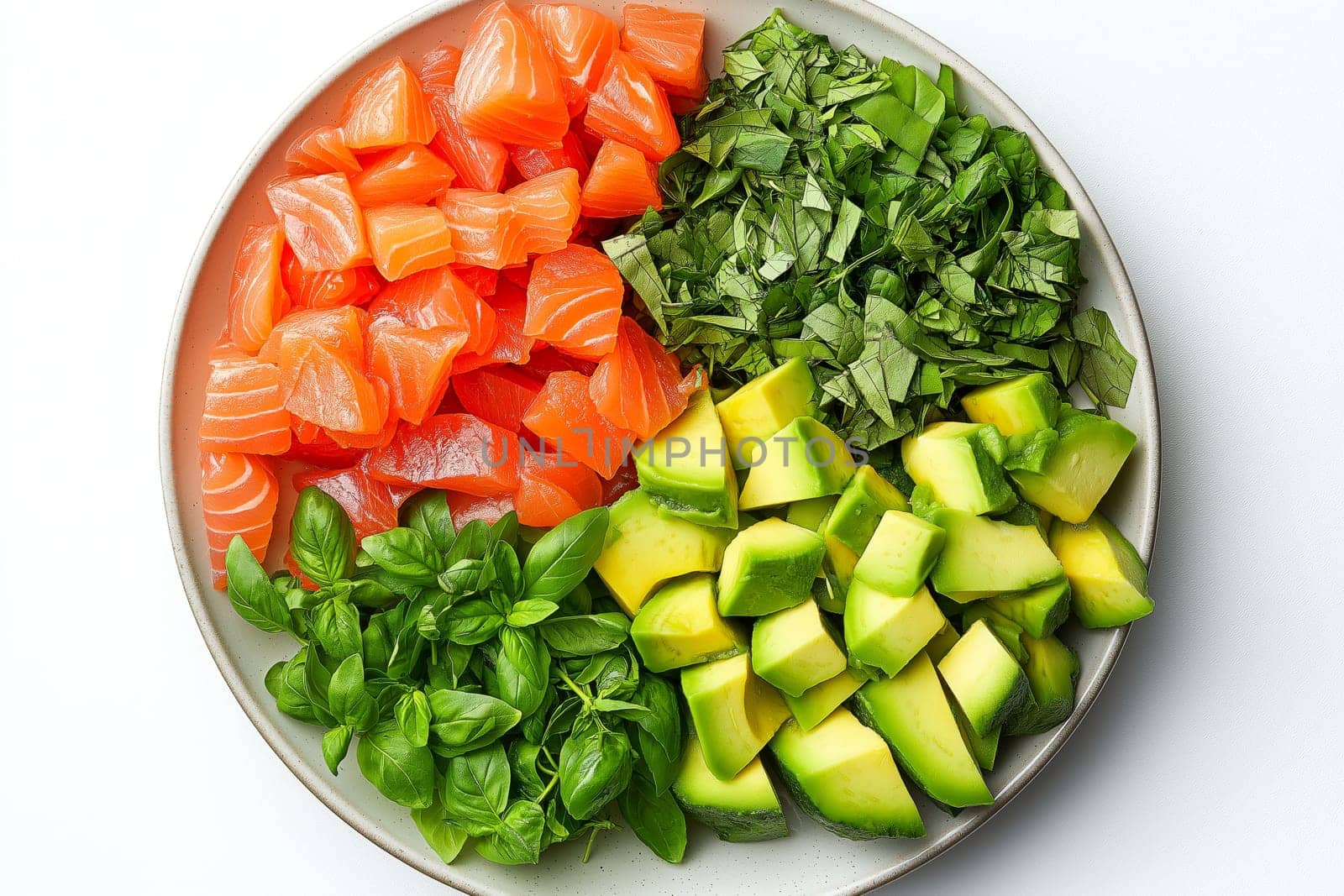 Various bruschetta toppings are meticulously arranged on a plate, featuring creamy textures and vibrant colors.