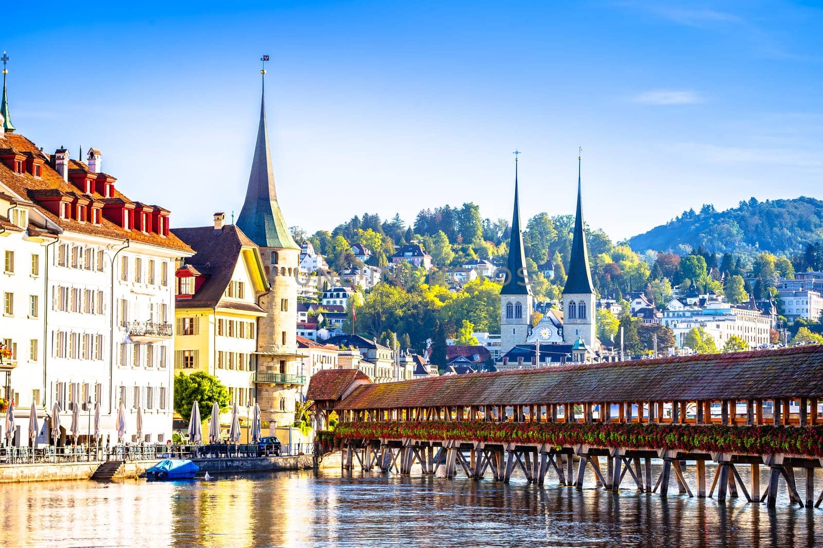 Idyllic Swiss town and lake Lucerne waterfront view by xbrchx