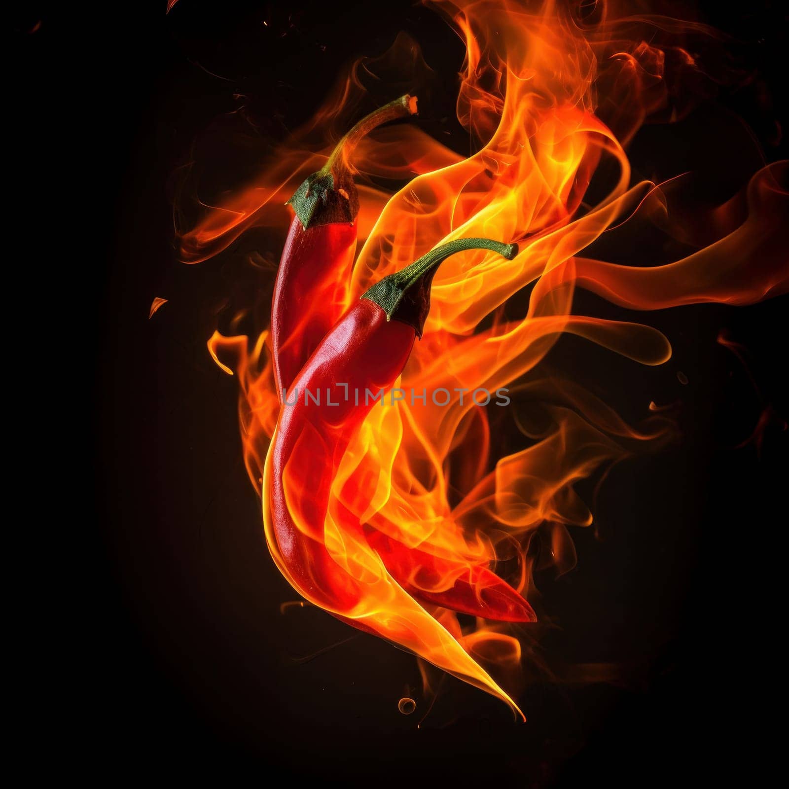 This red hot chili pepper surrounded by flames is a symbol of the fiery flavor it adds to any dish. Add some heat to your next meal AI Generative.