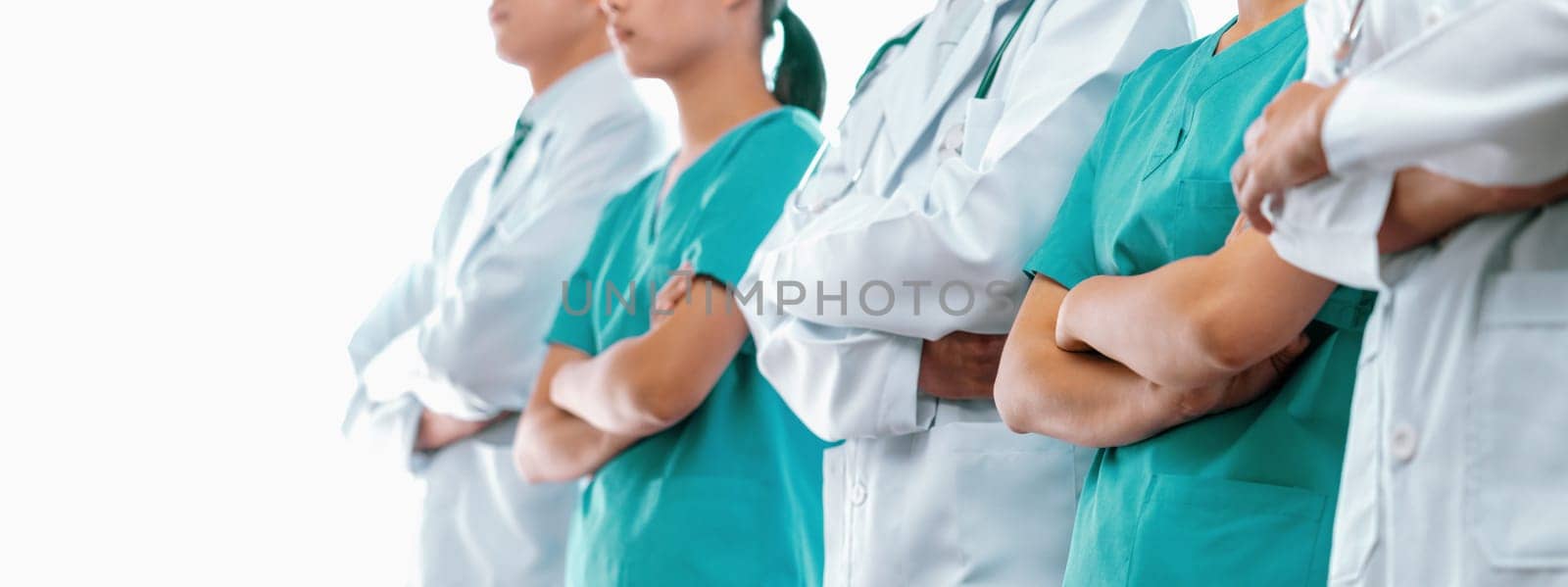 Confident medical staff team in panoramic banner. Neoteric by biancoblue