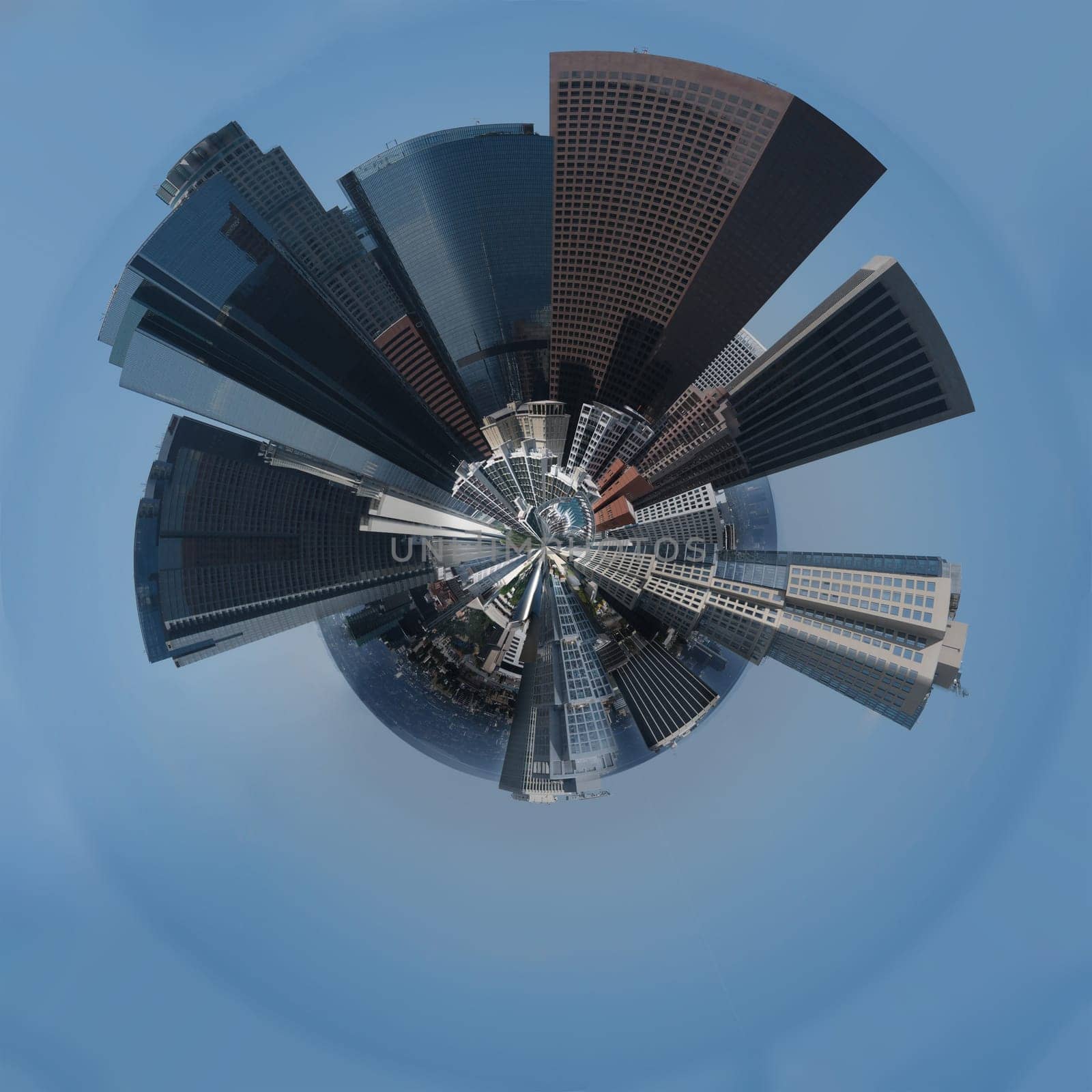 Los Angeles Little planet skyline panoramic sphere image with skyscrapers by bRollGO