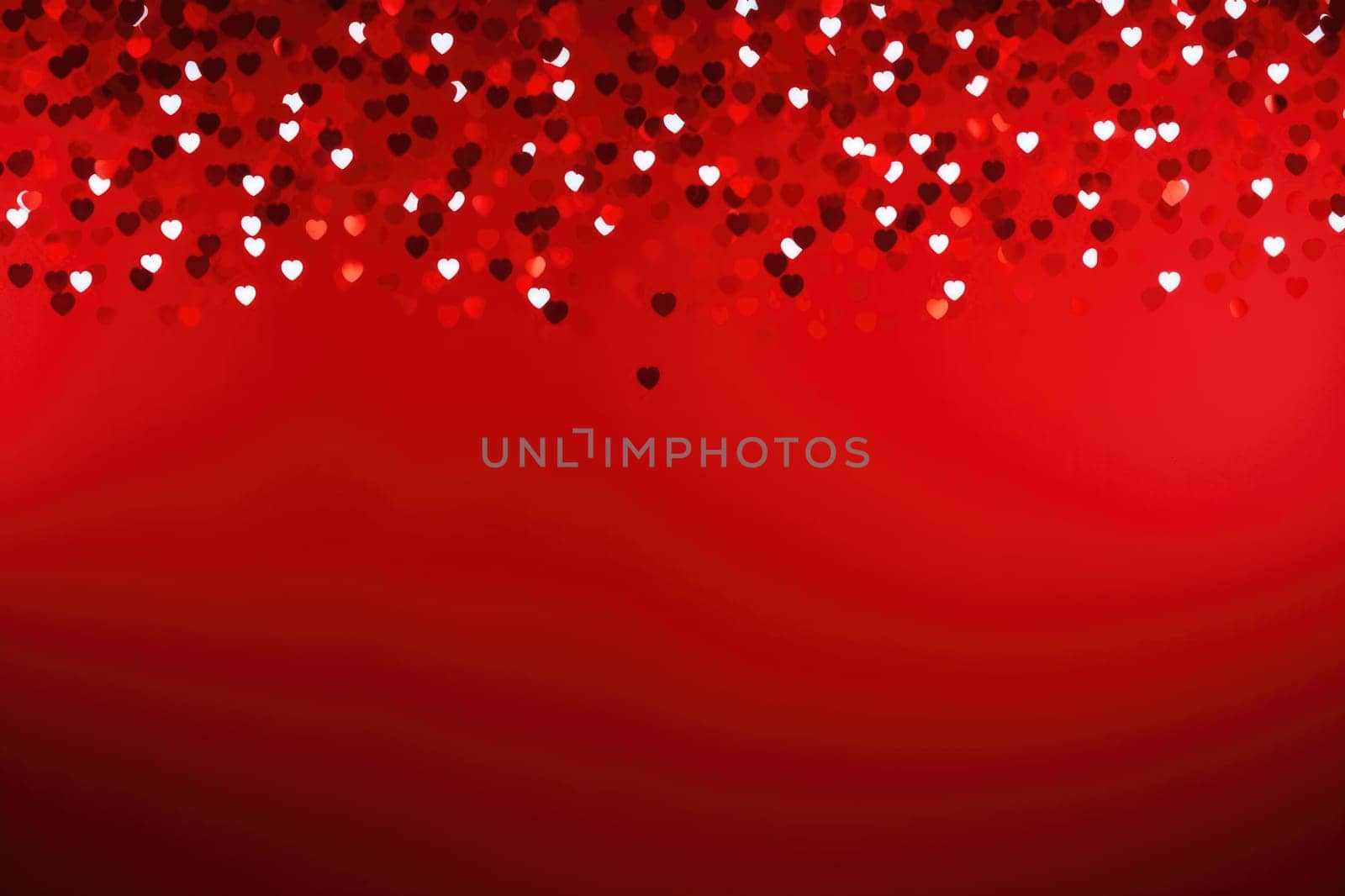 Red bokeh hearts shape on red background