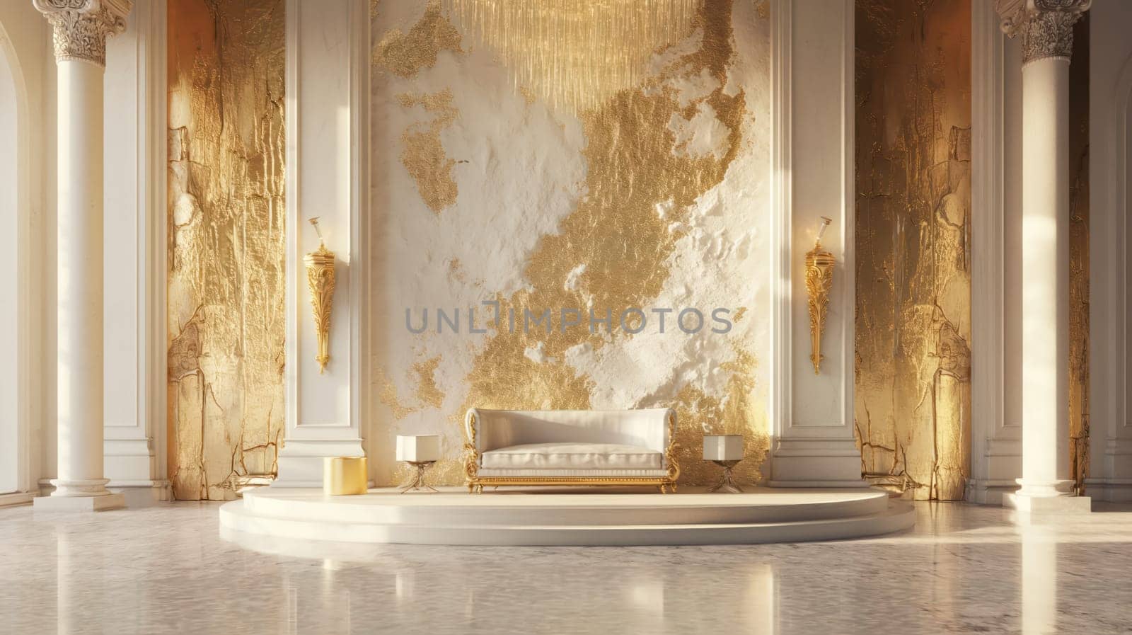 Golden vintage grunge luxury interior. Generative AI image