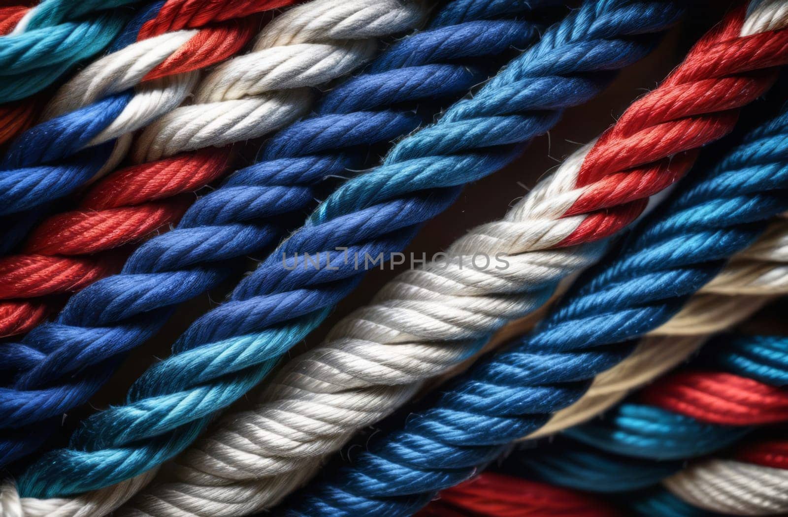 Multicolored ropes, rope intertwined Unity concept