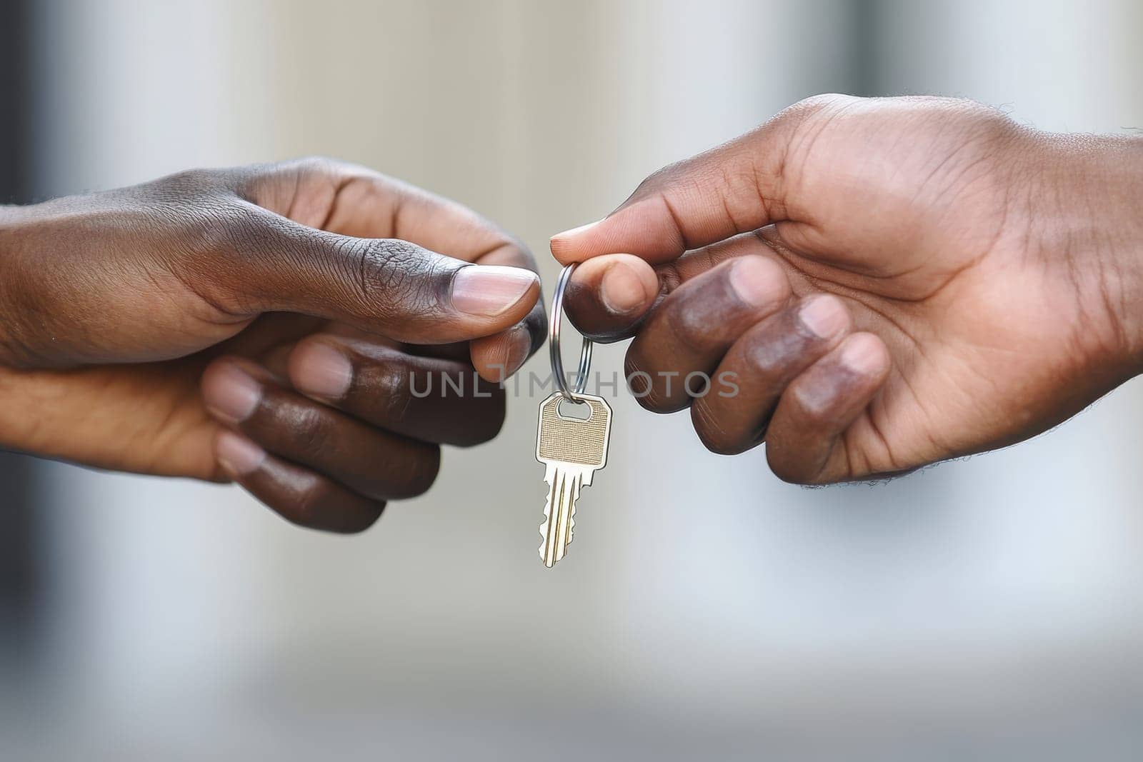 A real estate agent hands over house keys to a new homeowner, symbolizing a positive transaction and a significant life milestone filled with joy and satisfaction.
