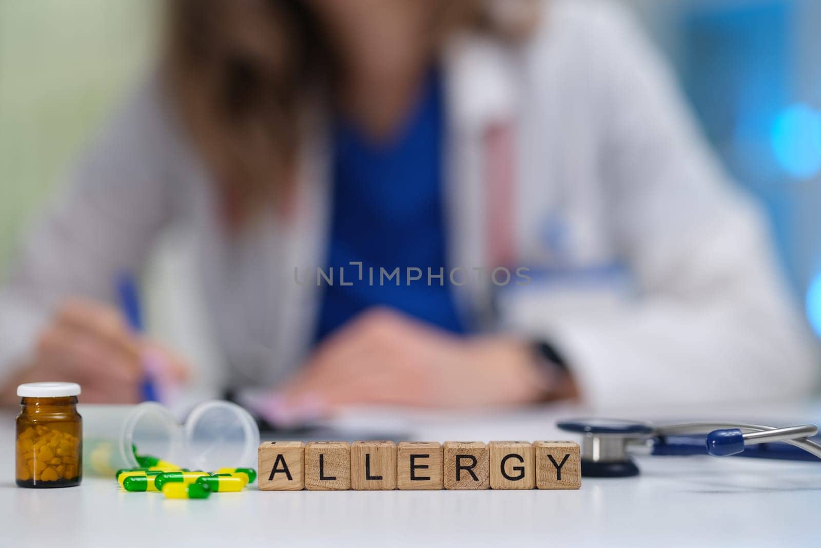 A trained medical professional is engaged in a detailed discussion about allergy treatment options and prescriptions