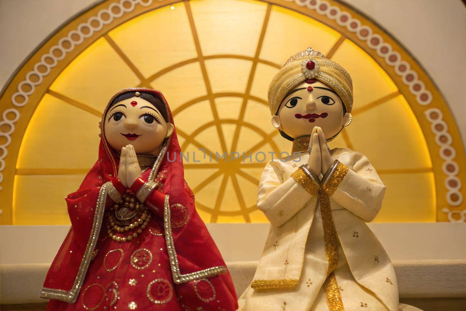 Two traditional Indian puppets, representing a bride and groom. Gangaur celebration