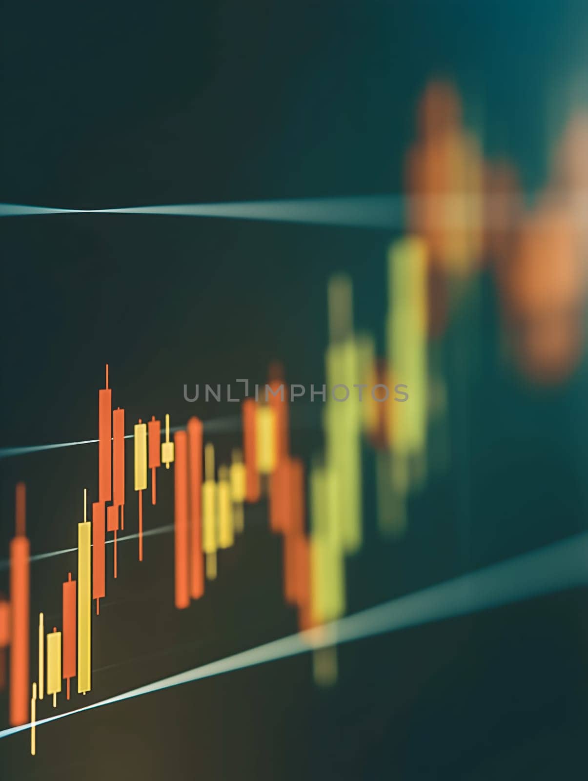 A close-up of a stock market candlestick chart showing financial trends and data analysis. The glowing lines and blurred background represent investment, trading, and economic growth in global markets.