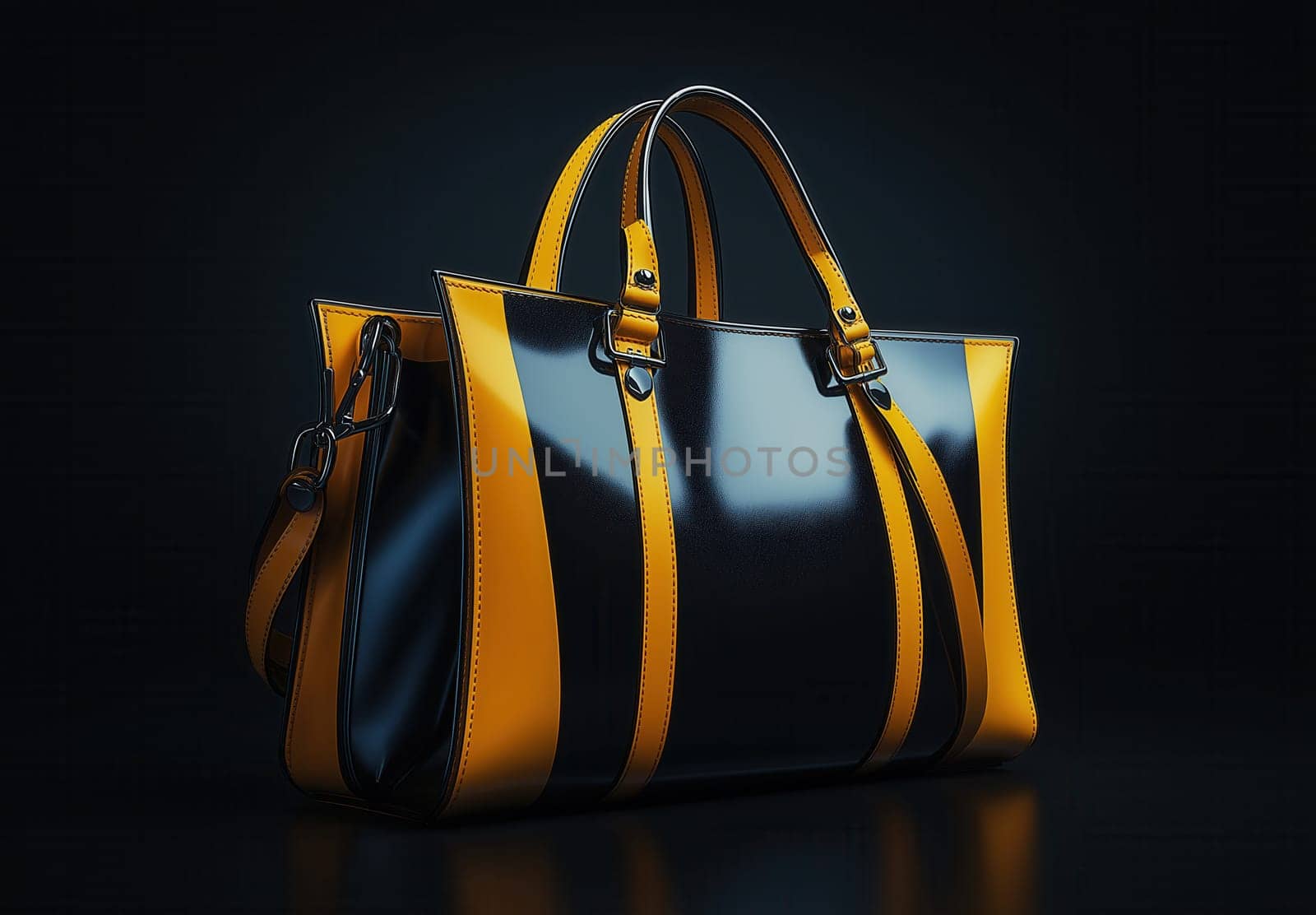 A woman's bag on a black background. Selective focus.
