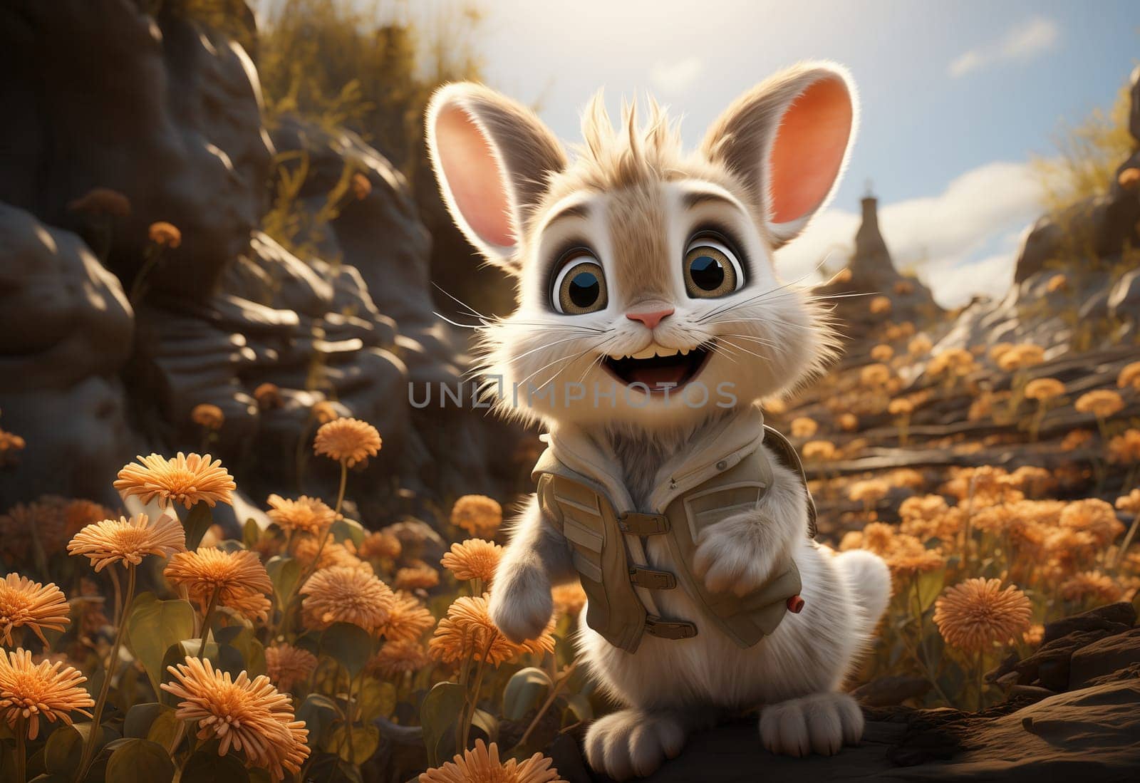 Cartoon bunny on a blurry background. Selective focus.
