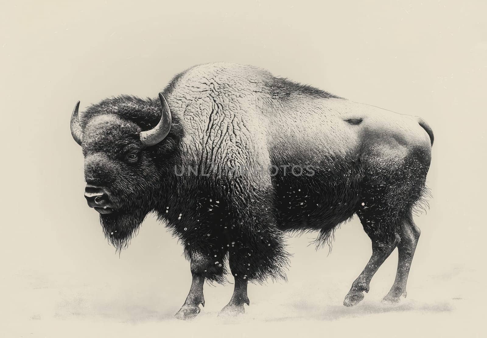 Majestic bison walking in the snow. Selective focus.