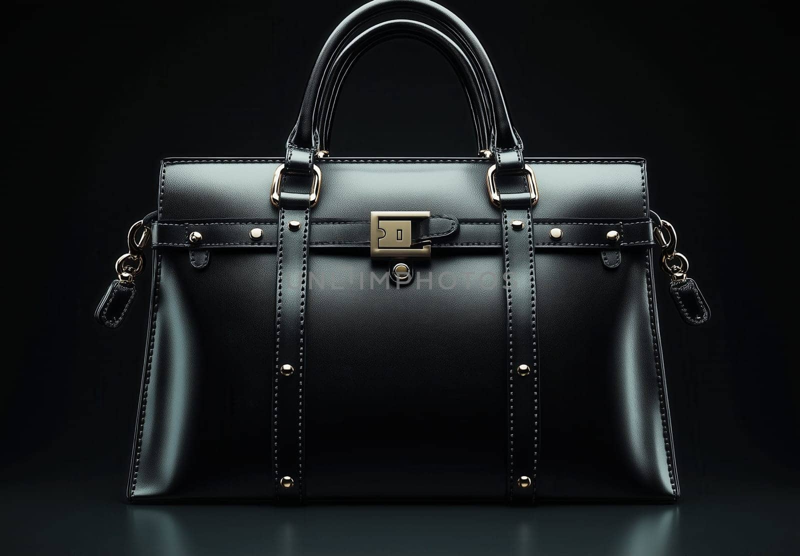 A woman's bag on a black background. Selective focus.