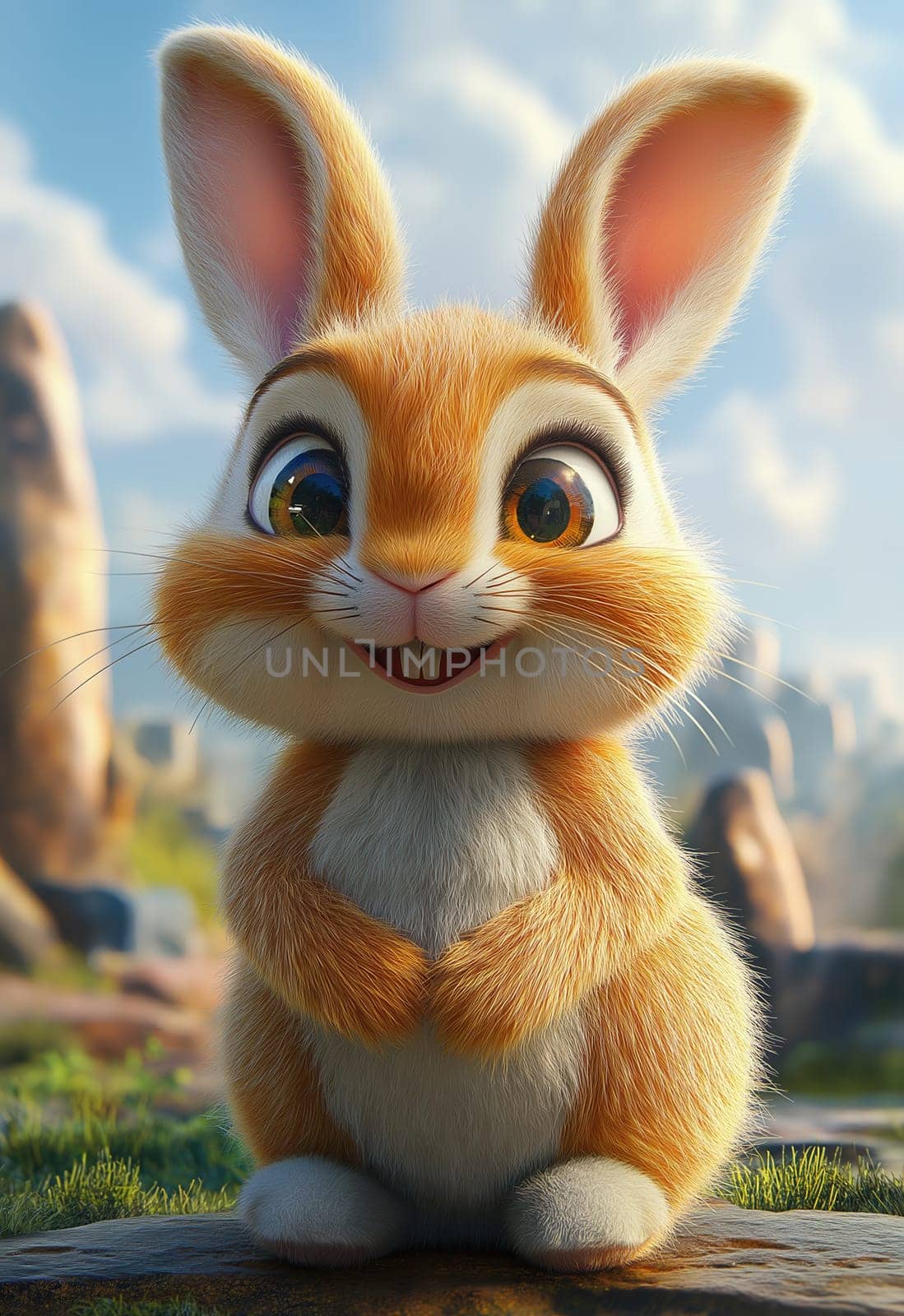 Cartoon bunny on a blurry background. Selective focus.