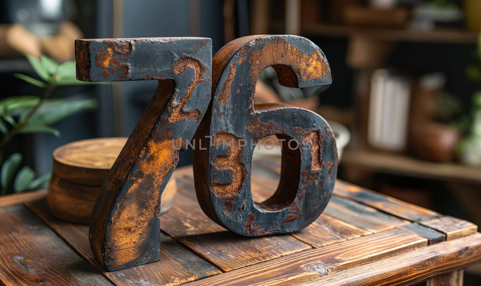 The number 76 on an abstract background. Selective focus.