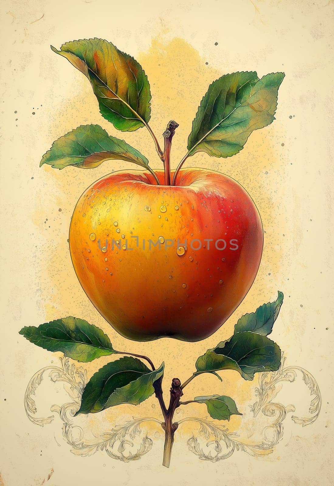 A colorful apple on a light creative background. Selective focus.