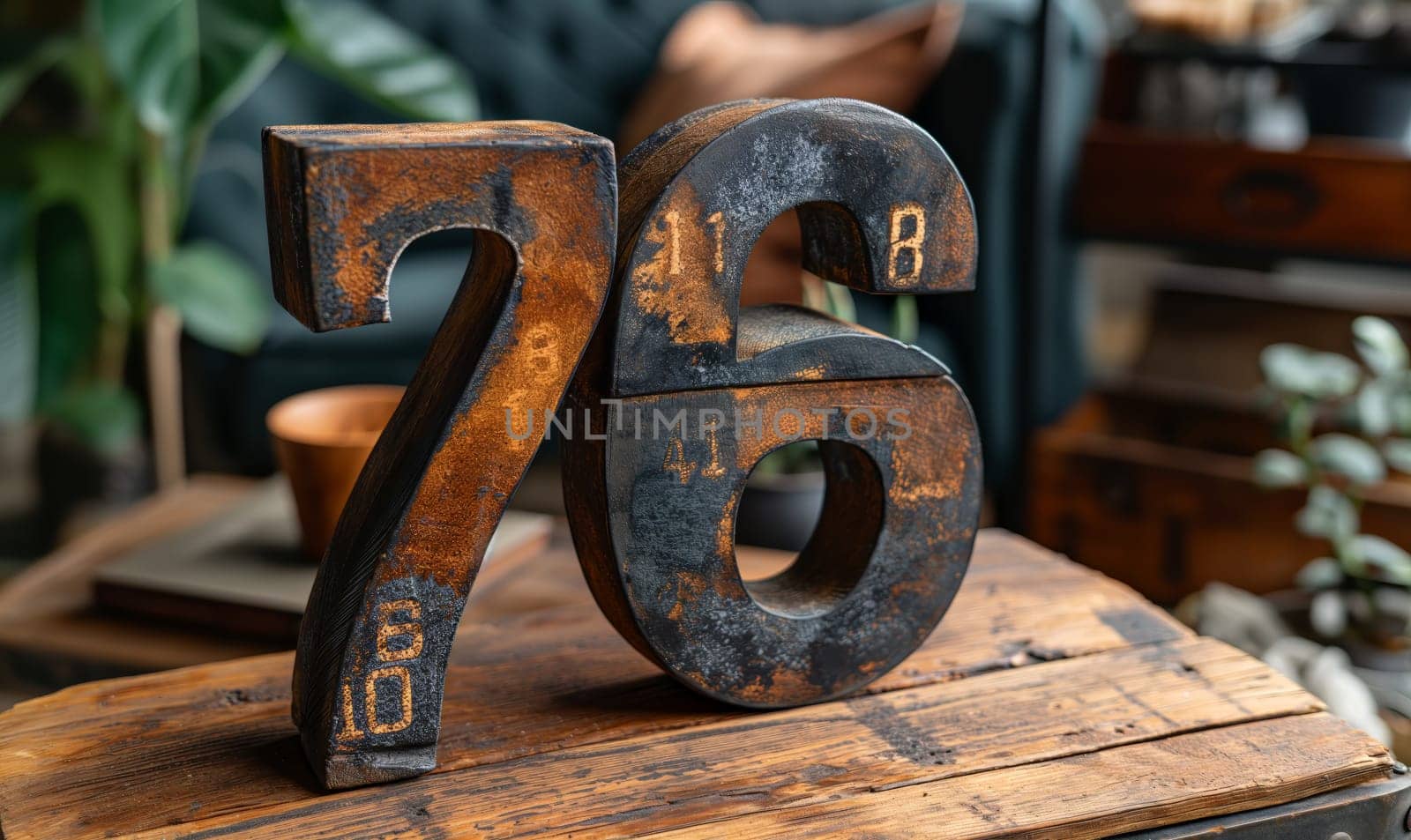 The number 76 on an abstract background. Selective focus.