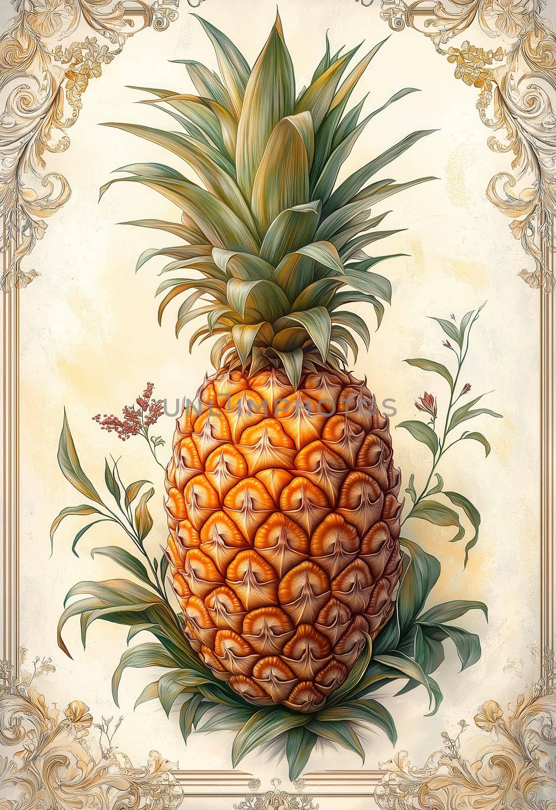 A colorful pineapple on a light creative background. Selective focus.