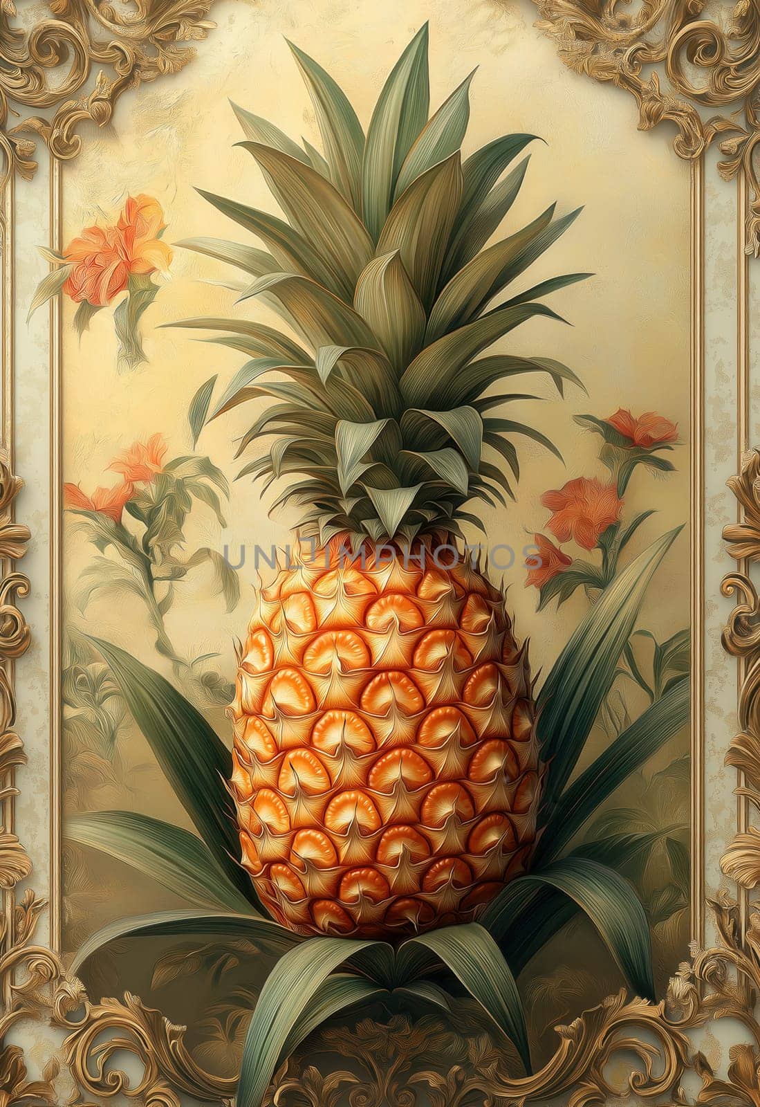 A colorful pineapple on a light creative background. Selective focus.