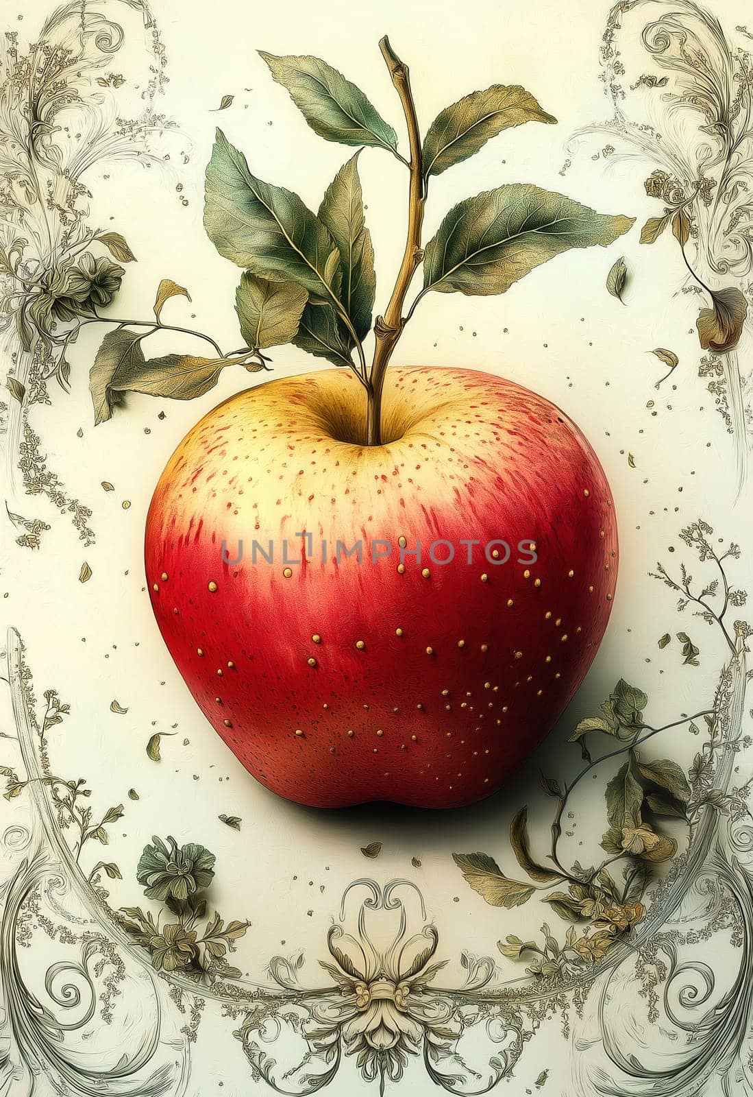 A colorful apple on a light creative background. Selective focus.