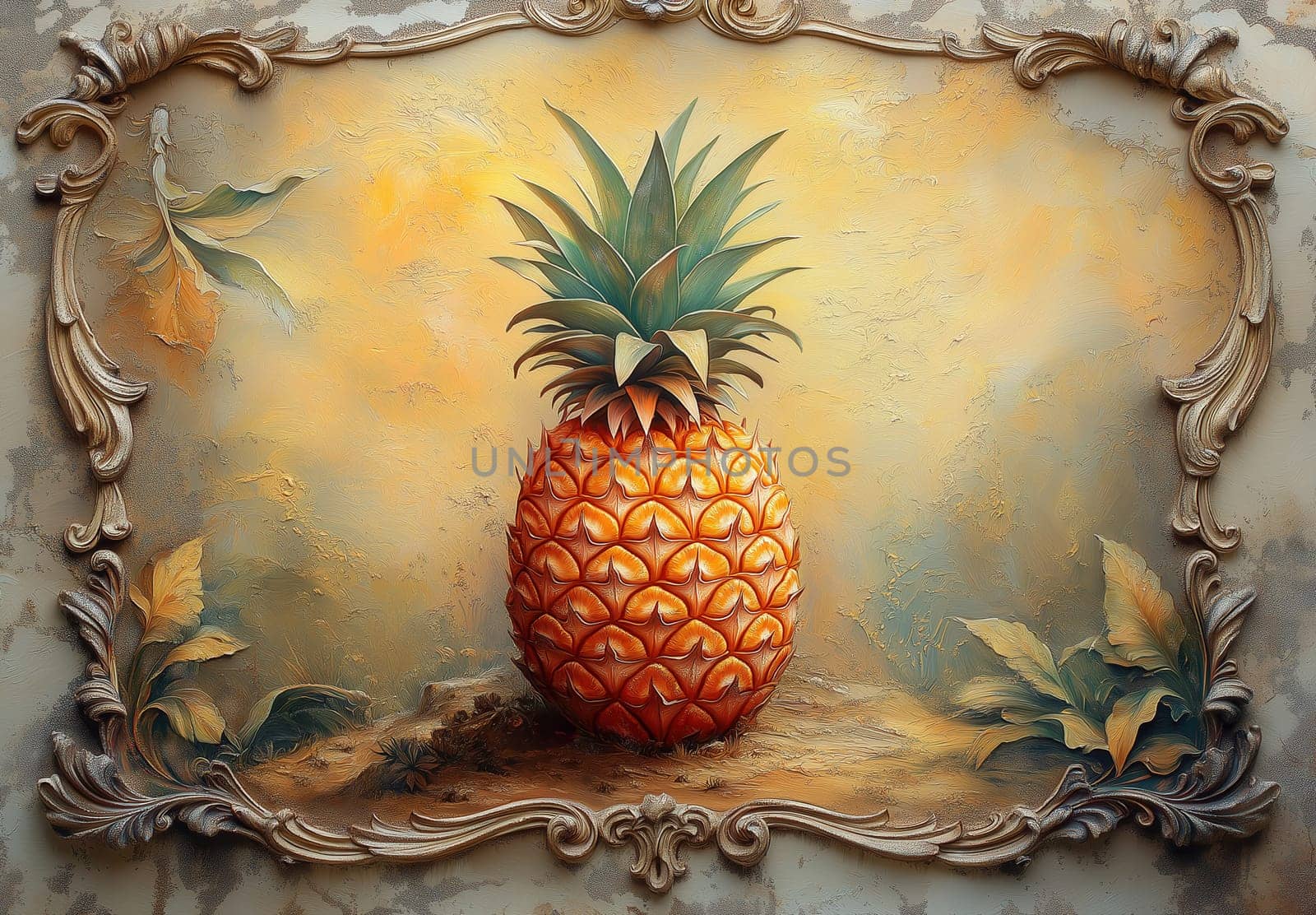 A colorful pineapple on a light creative background. Selective focus.