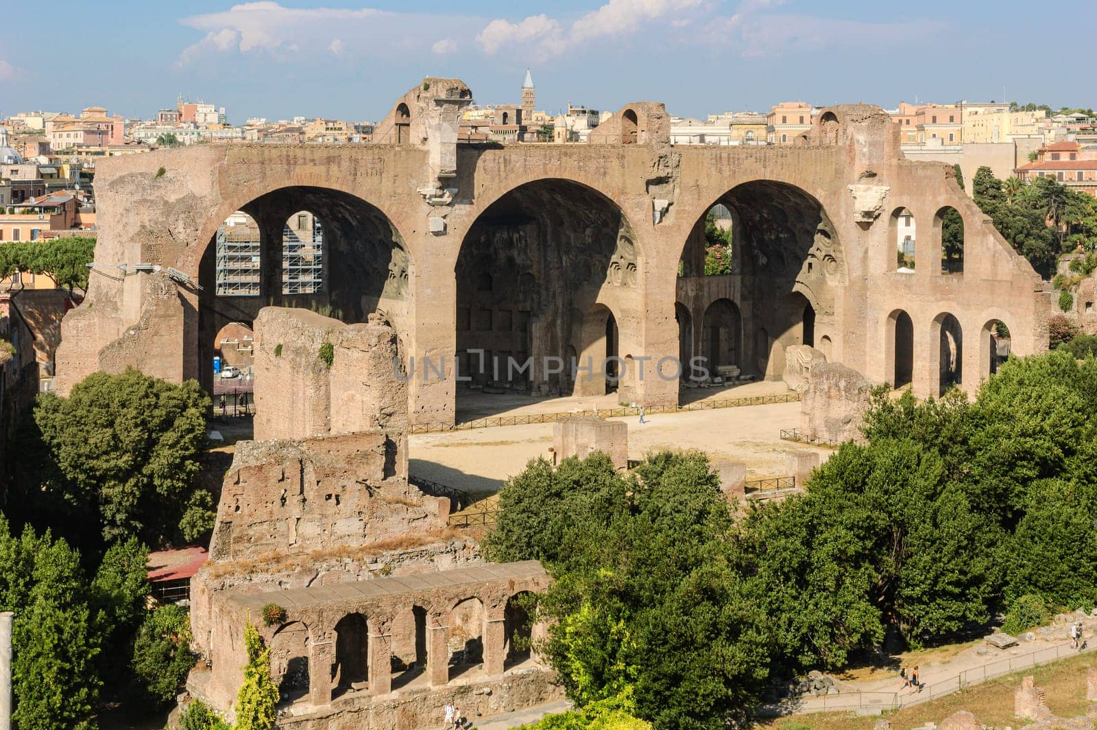 View of the Basilica of Maxentius from the Palatine. Roman Forum