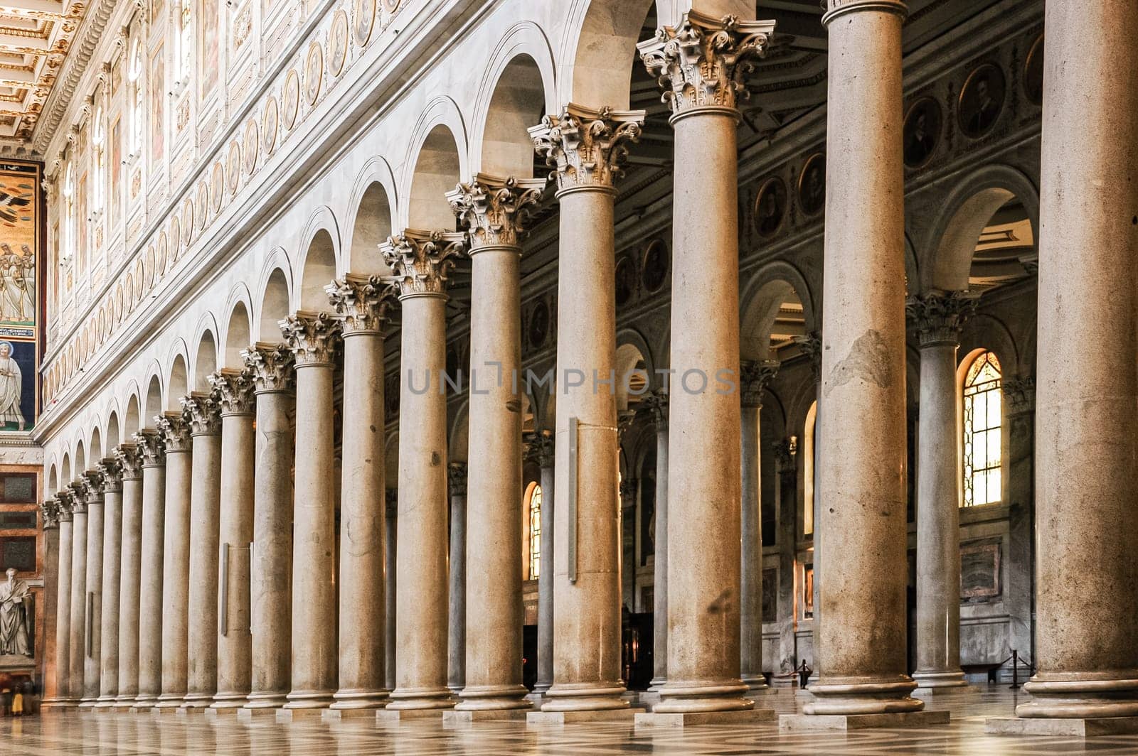Colonnade in the main nave of the Basilica of Saint Paul Outside the Walls, Rome
