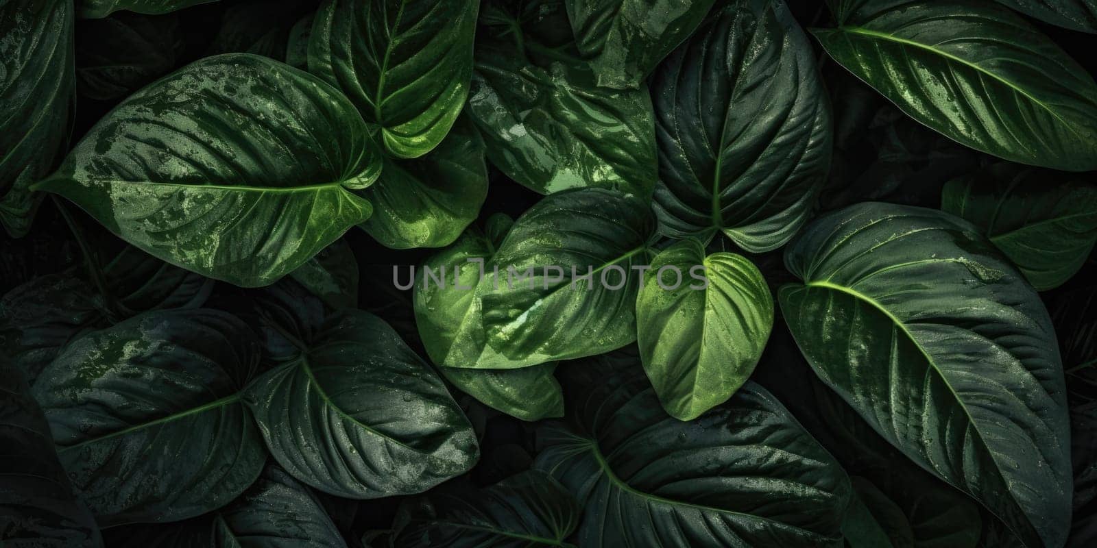 Dark green betel leaves dramatic photo effect background, realism, realistic, hyper realistic. Generative AI weber. by biancoblue