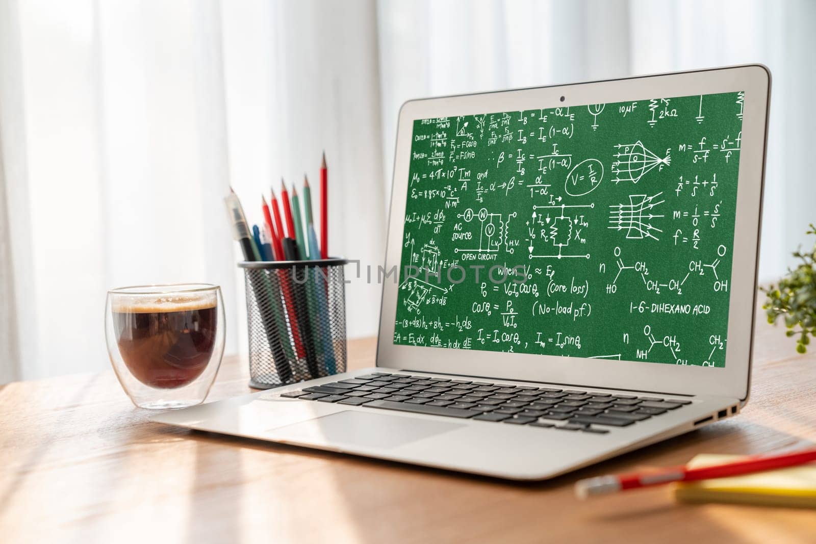 Mathematic equations and modish formula on computer screen by biancoblue