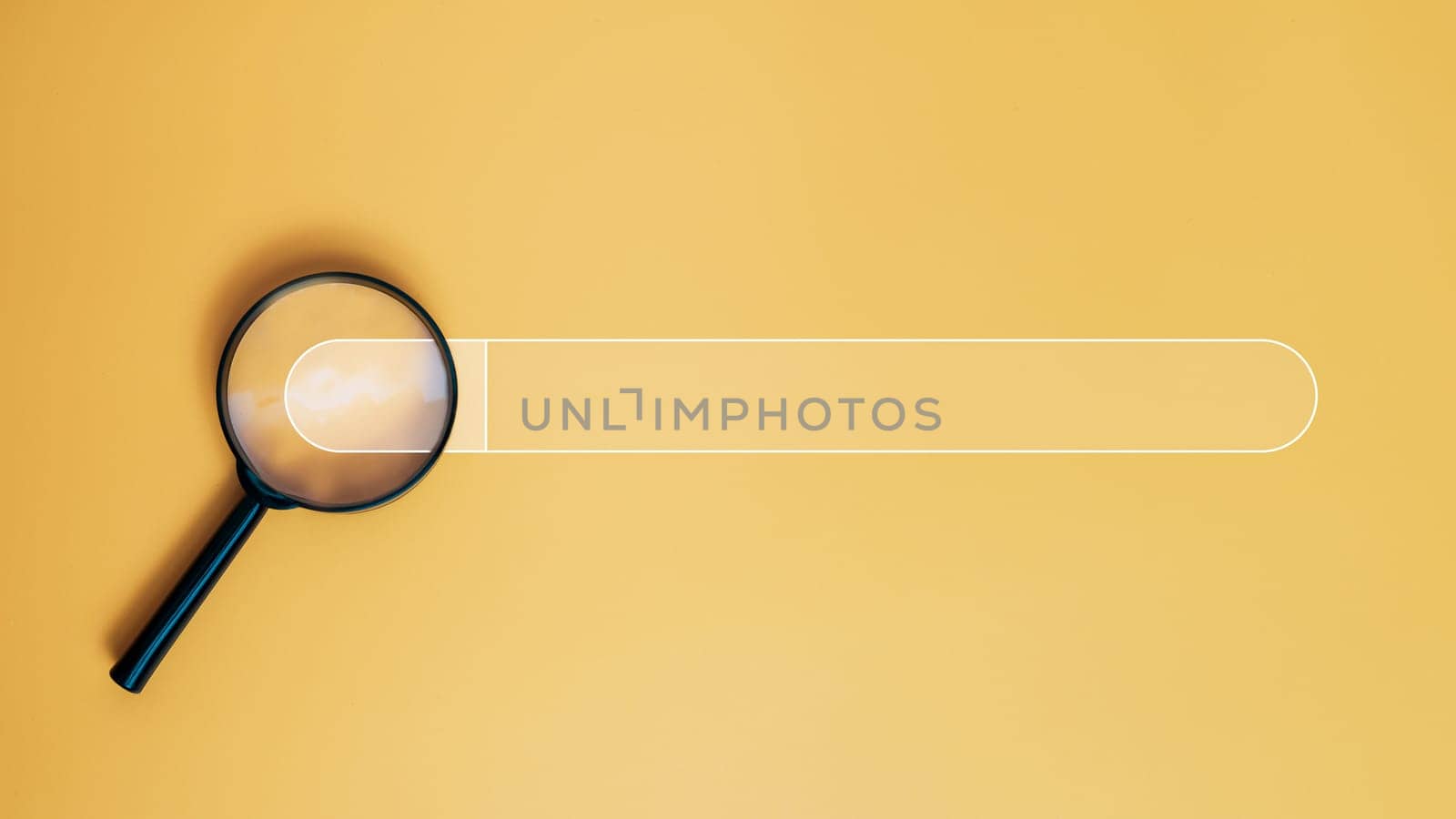 Magnifying glass and search engine icon on a yellow background. Online internet job search concept. Job application concept. by Unimages2527