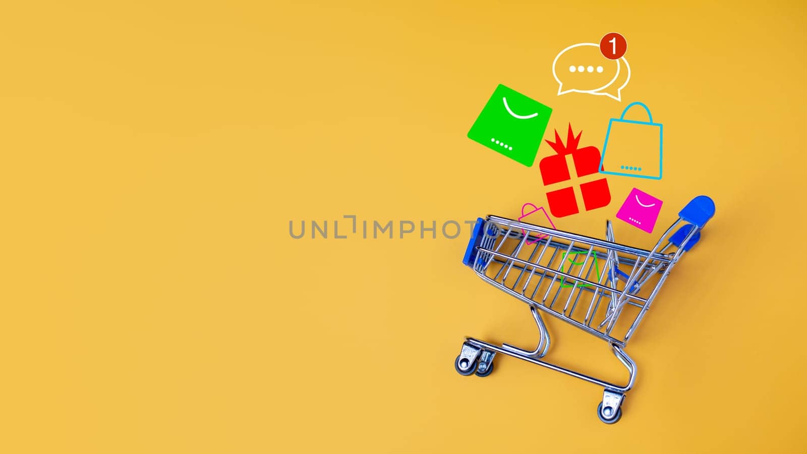 Shopping cart on white background with light and shadow. schopping concept. by Unimages2527