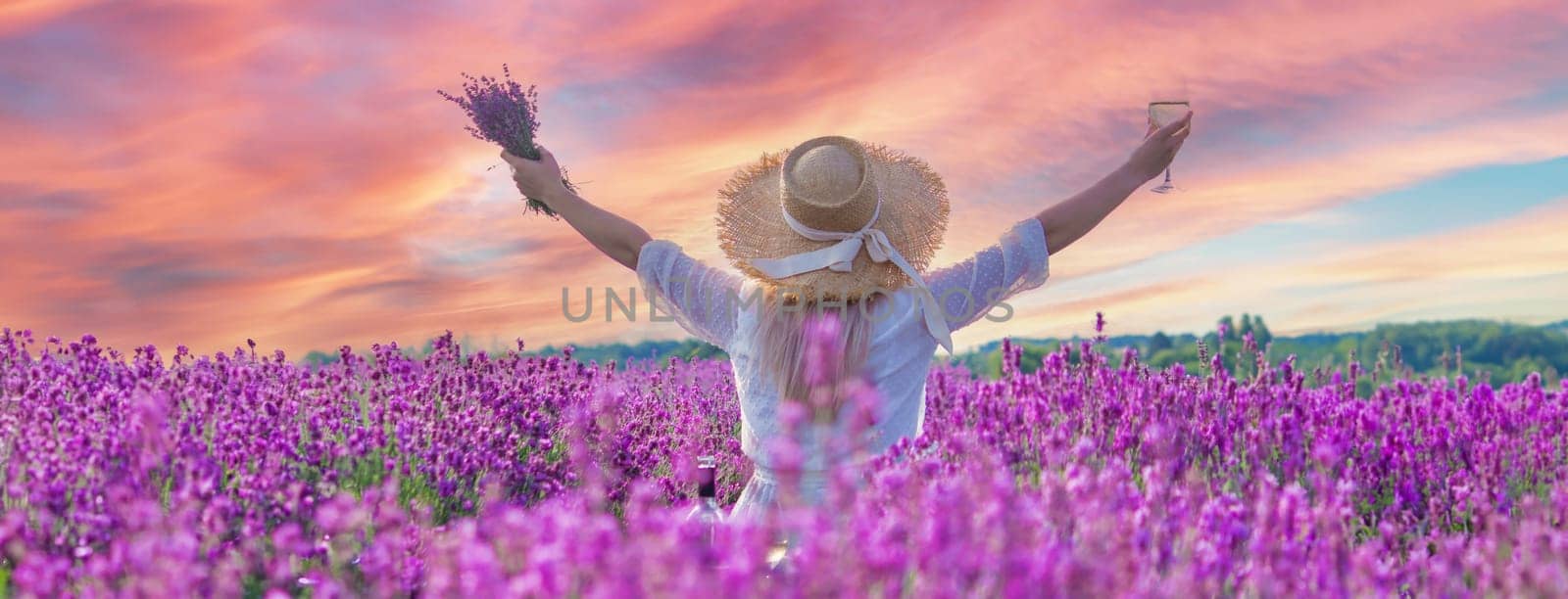 girl in lavender field. Selective focus. Nature