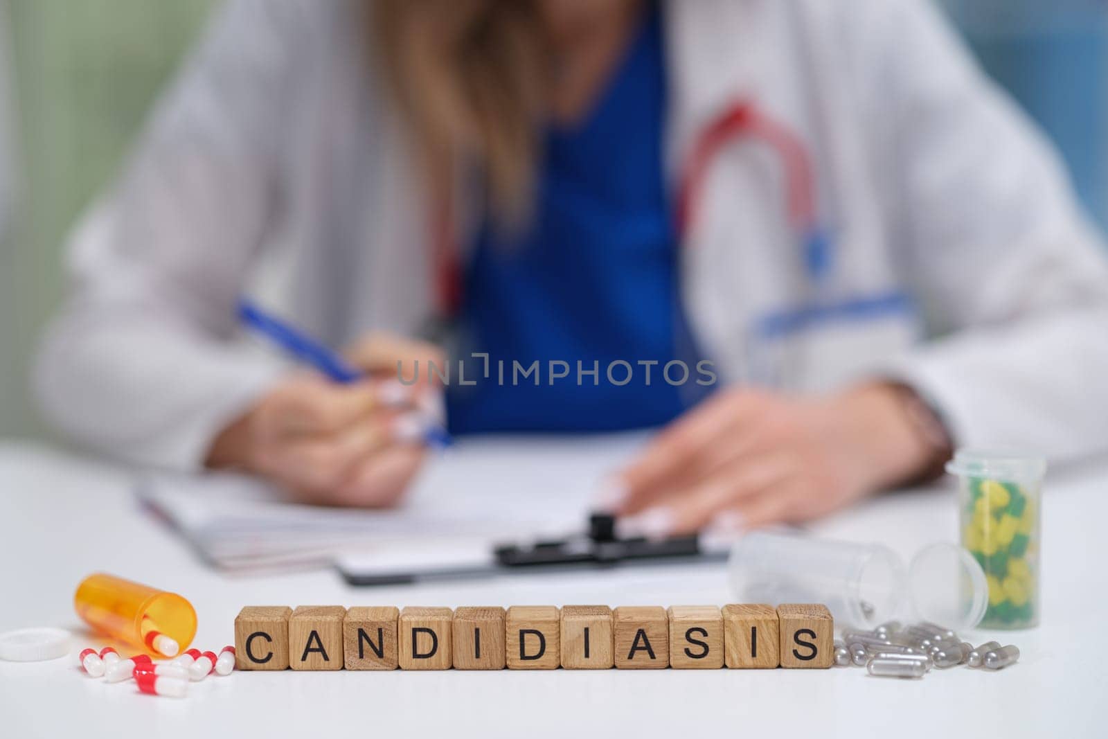 A healthcare professional meticulously documenting a case of candidiasis within a clinical medical environment